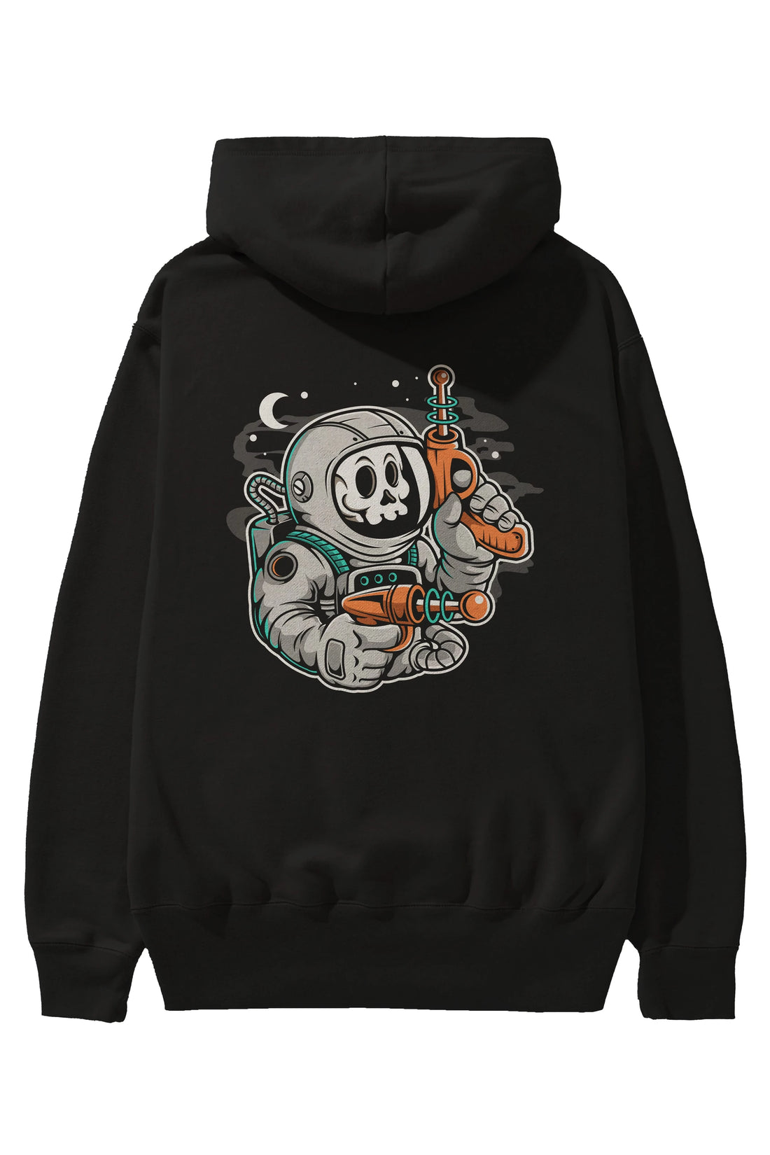 Astronaut Ray Gun Arka Baskılı Hoodie Oversize Kapüşonlu Sweatshirt Erkek Kadın Unisex