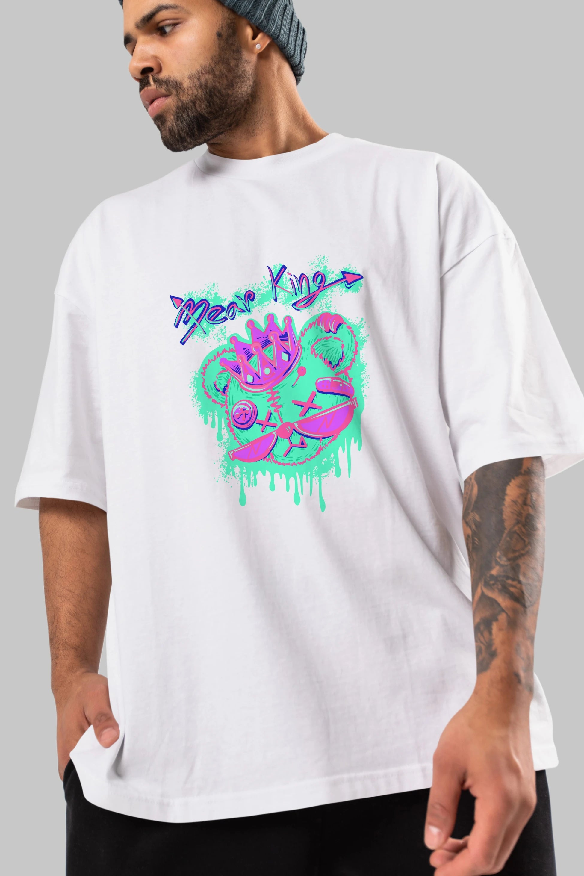 Bear King Ön Baskılı Oversize t-shirt Erkek Kadın Unisex