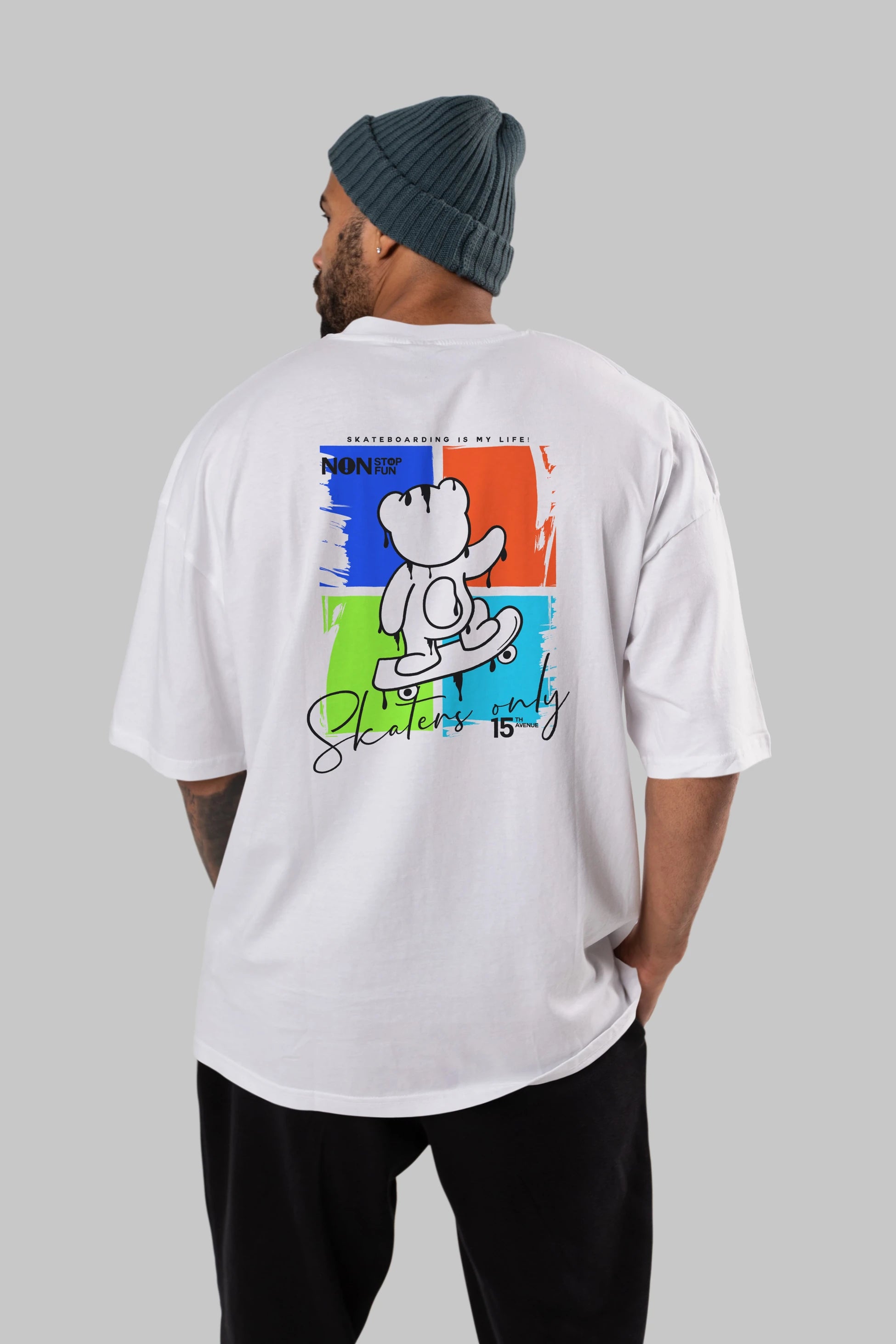 Skaters Only Bear Arka Baskılı Oversize t-shirt Erkek Kadın Unisex