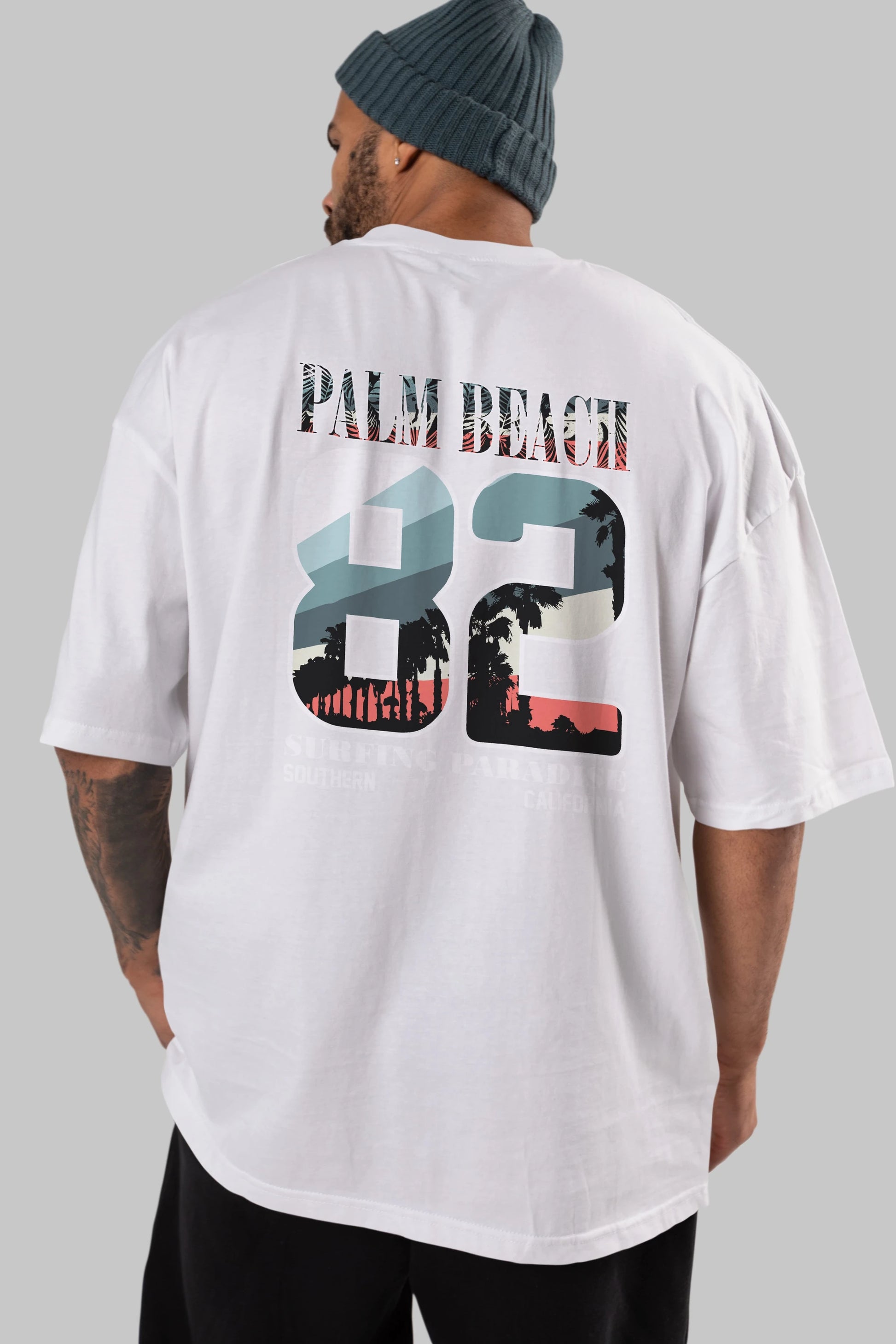 Palm Beach 82 Arka Baskılı Oversize t-shirt Erkek Kadın Unisex