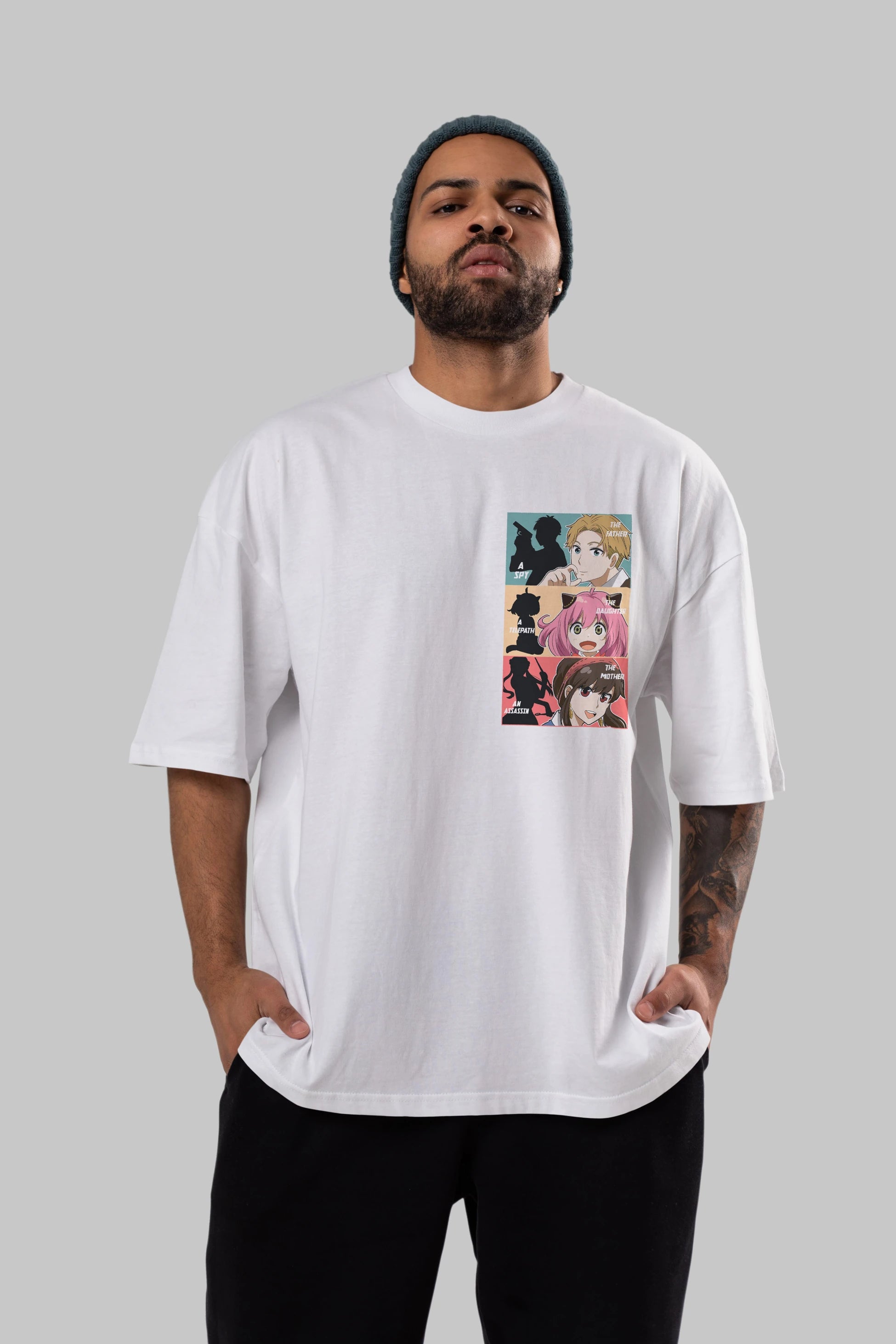 SPY X FAMILY Ön Sol Baskılı Oversize t-shirt Erkek Kadın Unisex %100 Pamuk Bisiklet Yaka tişort