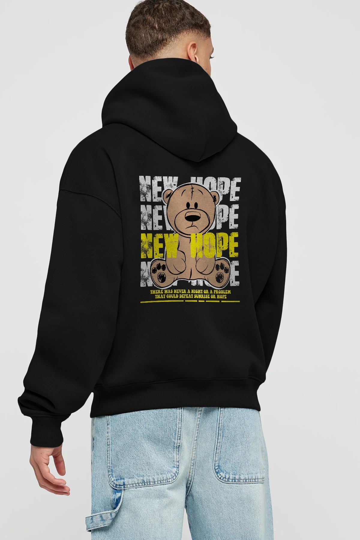 Teddy Bear New Hope Arka Baskılı Hoodie Oversize Kapüşonlu Sweatshirt Erkek Kadın Unisex