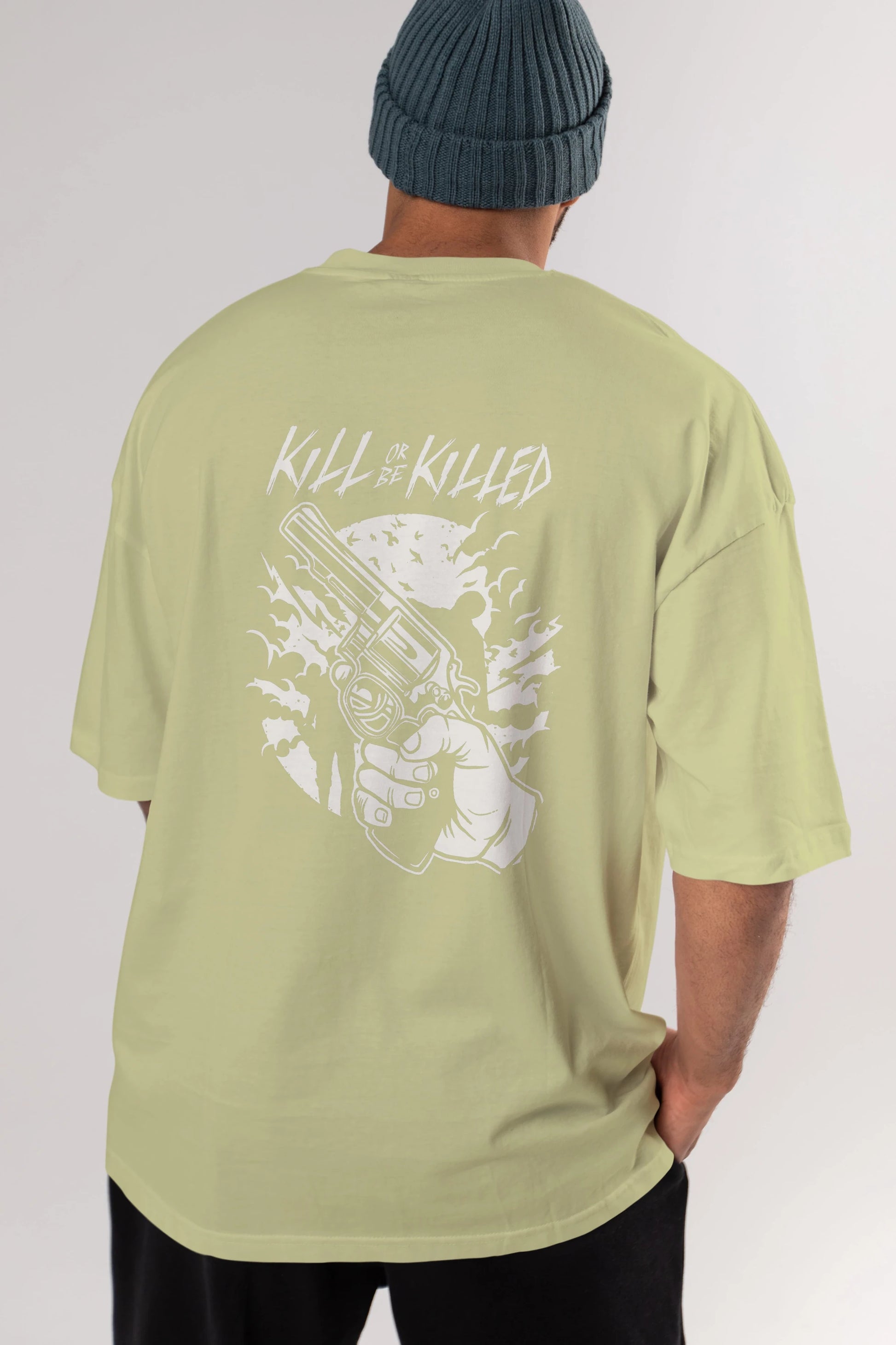 Zombie Shooter Arka Baskılı Oversize t-shirt Erkek Kadın Unisex %100 Pamuk