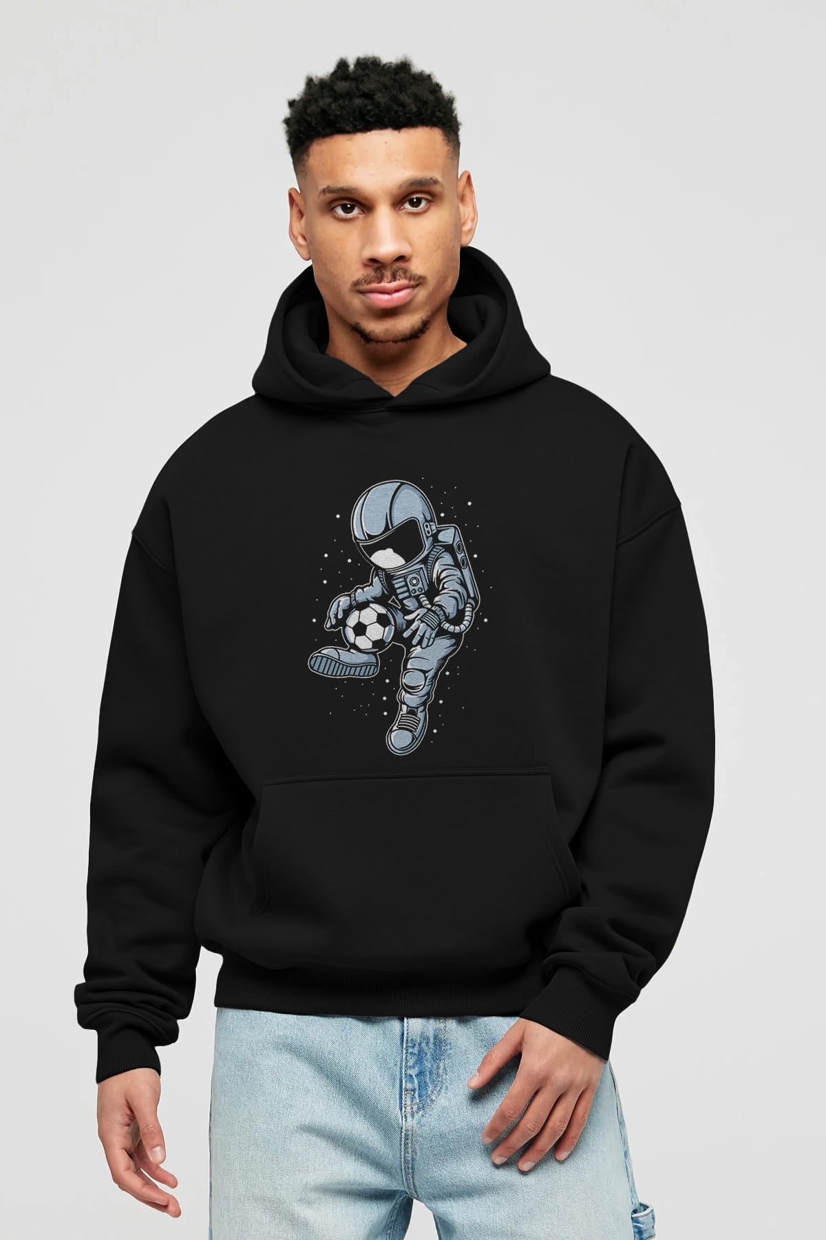 Astronaut Soccer Player Ön Baskılı Hoodie Oversize Kapüşonlu Sweatshirt Erkek Kadın Unisex