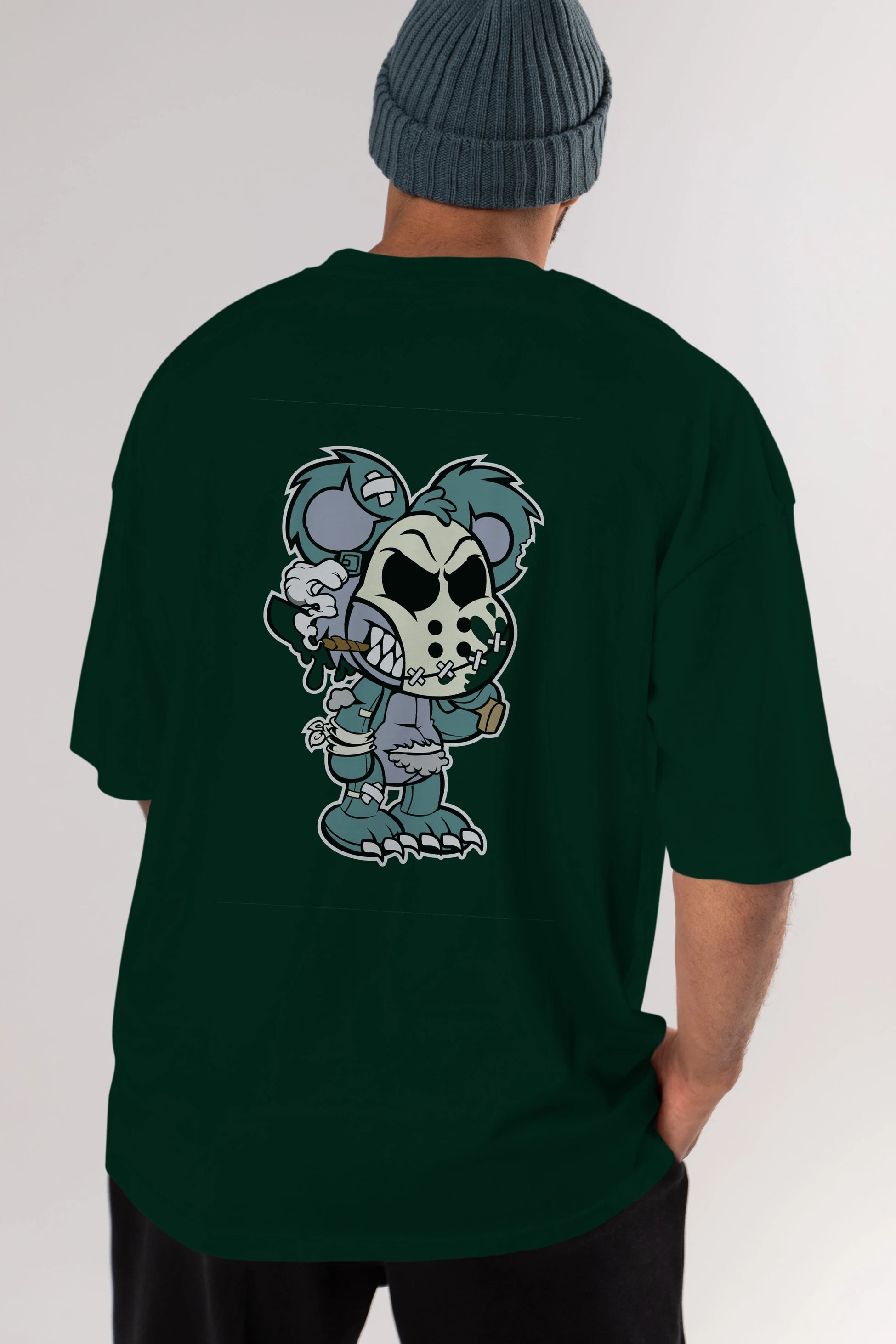 Evil Teddy Bear Arka Baskılı Oversize t-shirt Erkek Kadın Unisex %100 Pamuk tişort