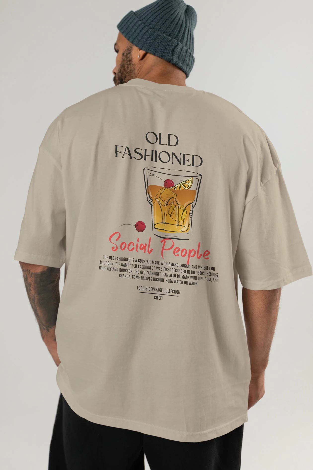 Old Fashıoned Kokteyl Serisi Baskılı Oversize t-shirt Erkek Kadın Unisex %100 Pamuk Bisiklet Yaka tişort