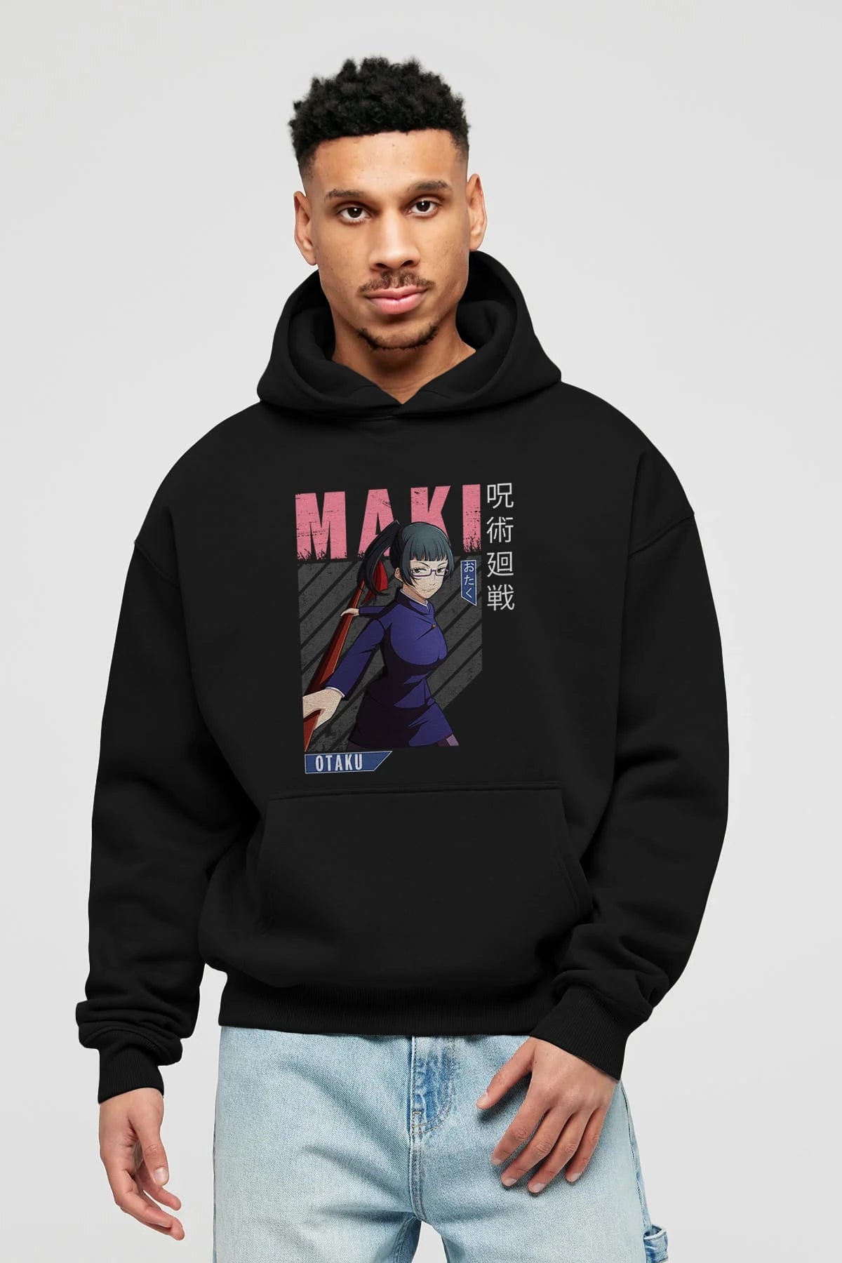 Maki Zenin CHAINSAWMAN Anime Ön Baskılı Hoodie Oversize Kapüşonlu Sweatshirt Erkek Kadın Unisex