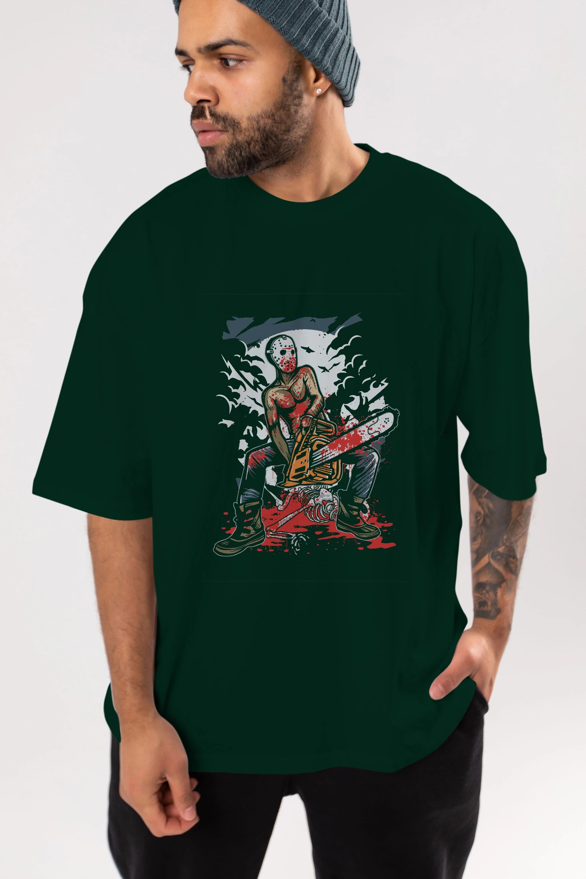 Chainsaw Killer Ön Baskılı Oversize t-shirt Erkek Kadın Unisex %100 Pamuk tişort