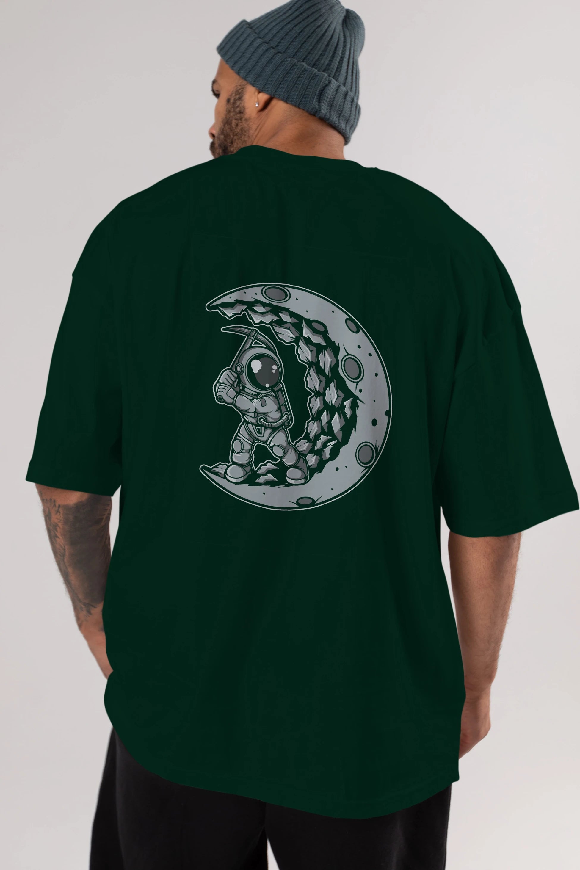 Astronaut Moon Digger Arka Baskılı Oversize t-shirt Erkek Kadın Unisex