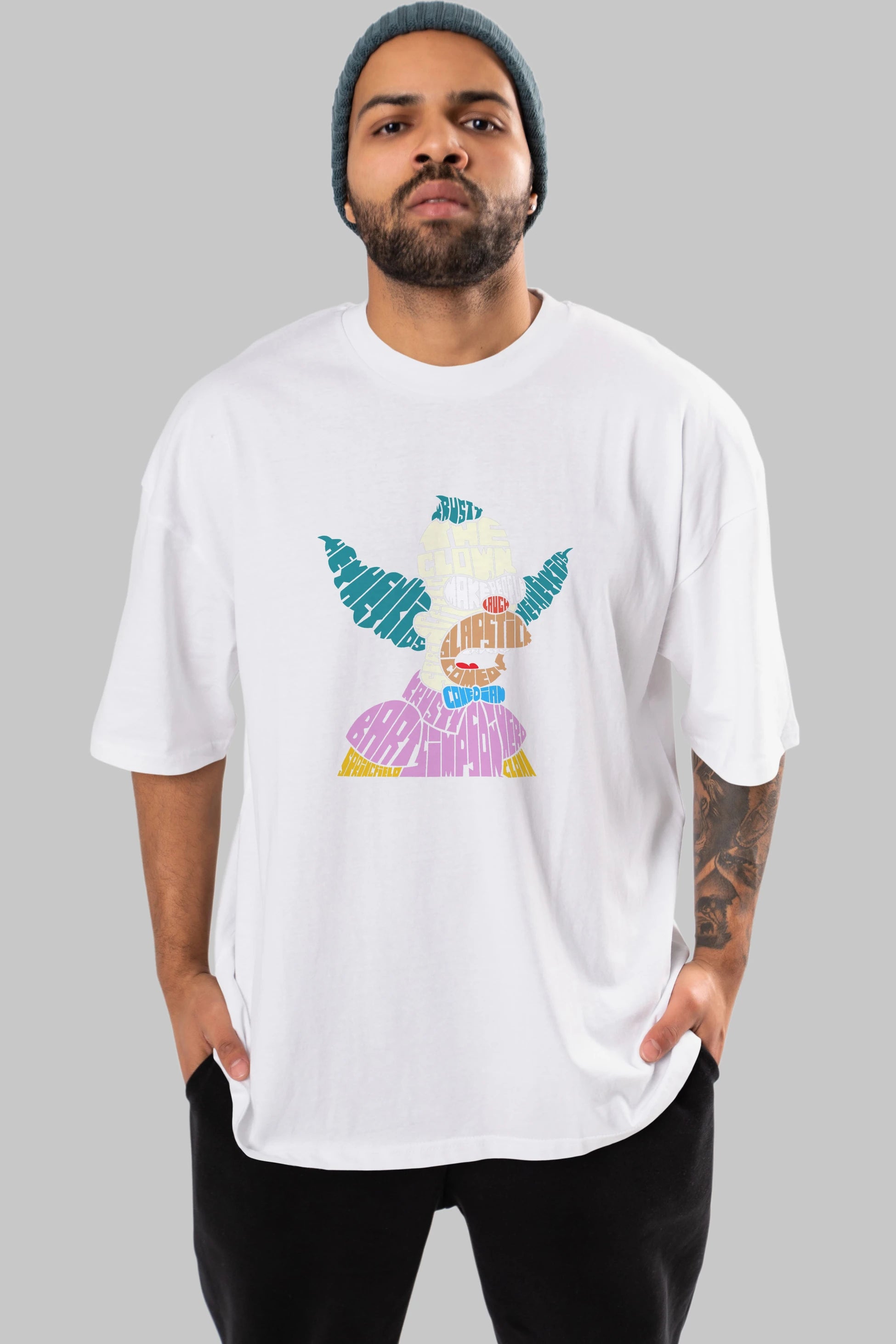 Krusty Clown Ön Baskılı Oversize t-shirt %100 pamuk Erkek Kadın Unisex