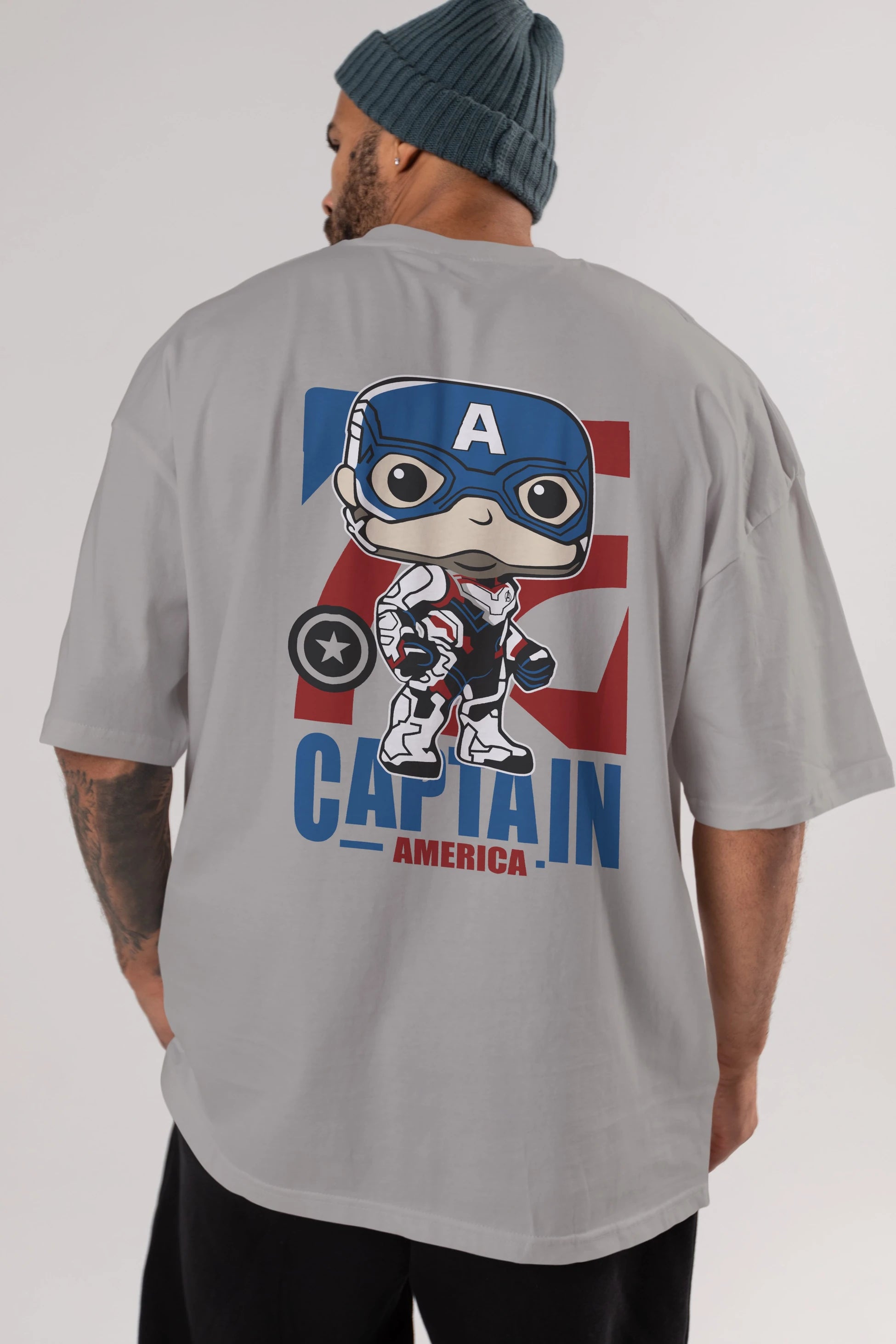 Captain America Arka Baskılı Oversize t-shirt Erkek Kadın Unisex %100 Pamuk Bisiklet Yaka tişort