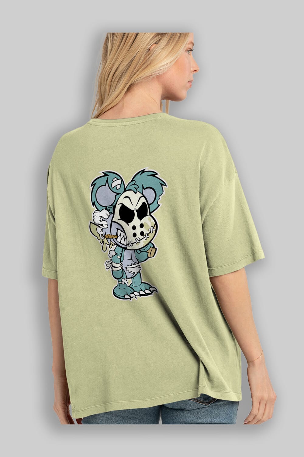 Evil Teddy Bear Arka Baskılı Oversize t-shirt Erkek Kadın Unisex %100 Pamuk tişort