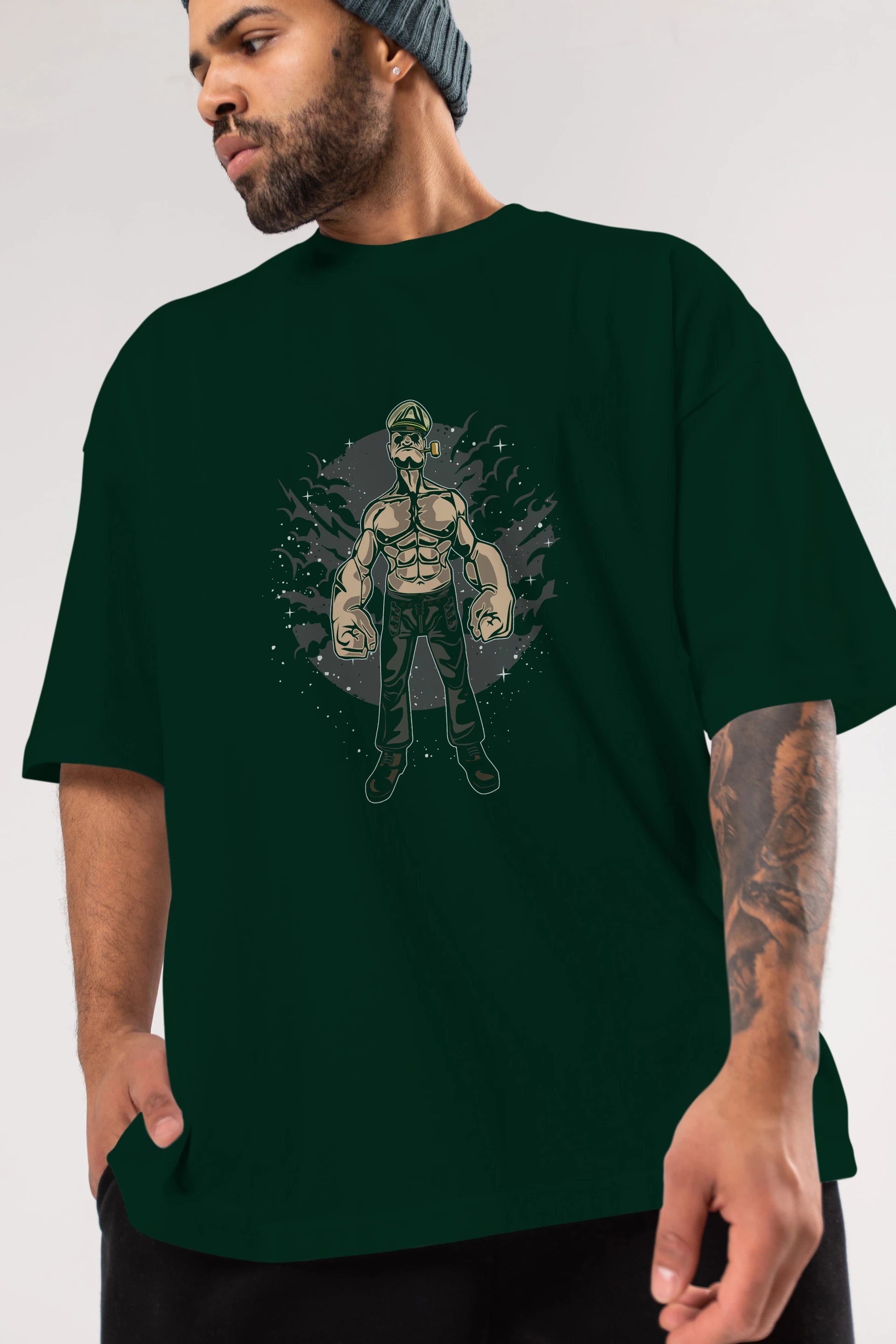Popeye Ön Baskılı Oversize t-shirt Erkek Kadın Unisex %100 Pamuk tişort