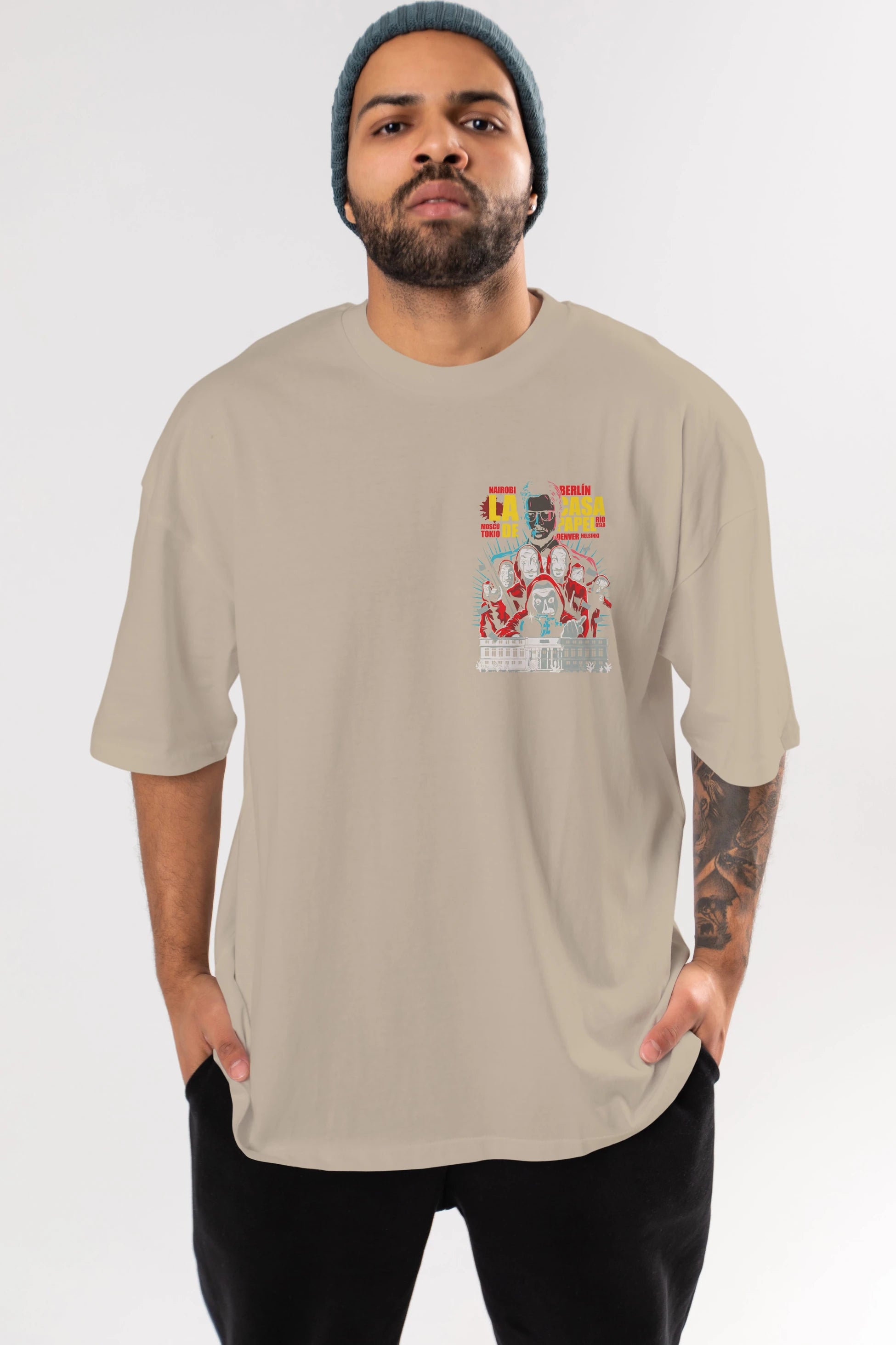 La Casa De Papel (6) Ön Sol Baskılı Oversize t-shirt Erkek Kadın Unisex %100 Pamuk Bisiklet Yaka tişort