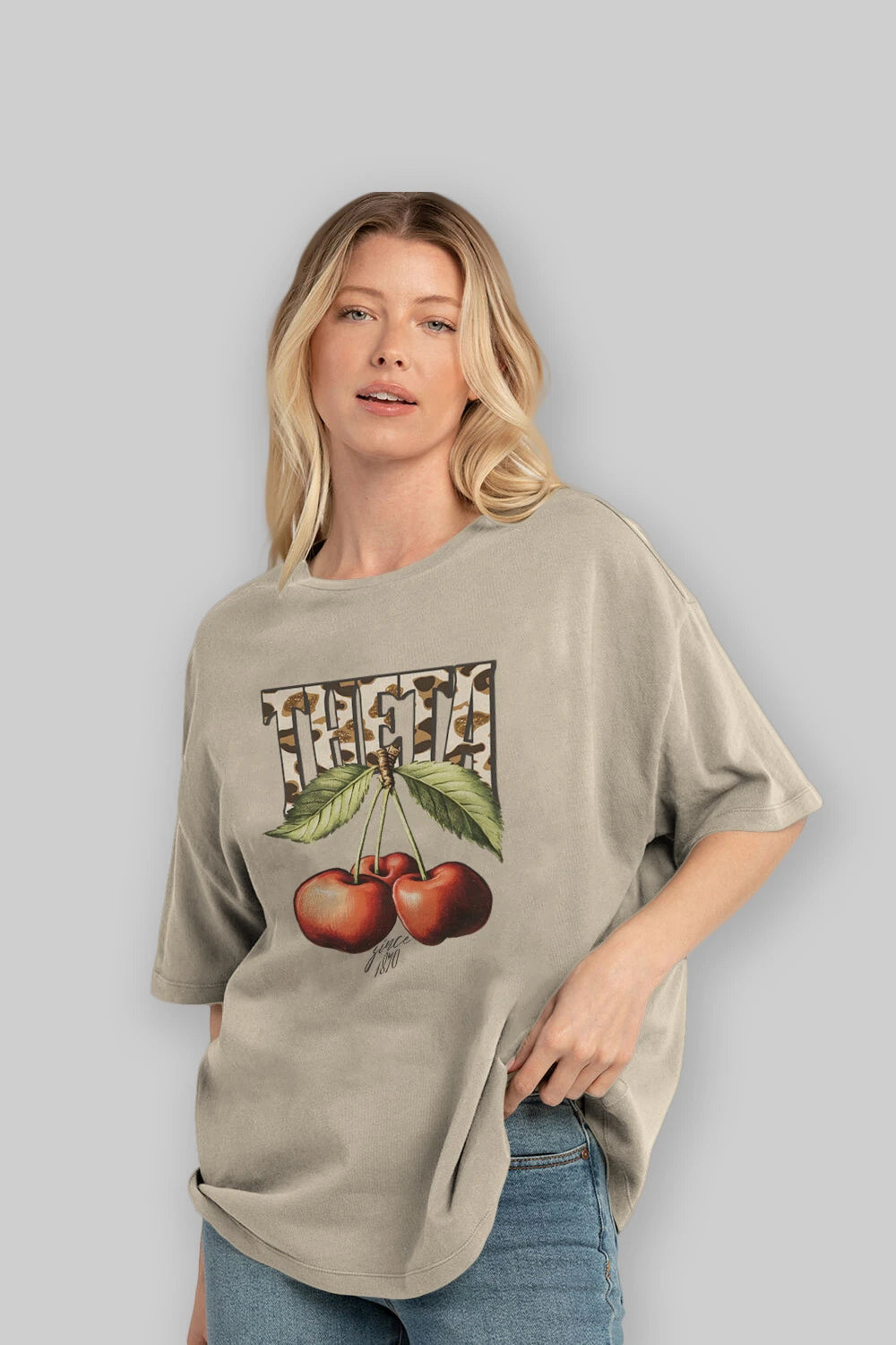 Cherry Cherries 9 Ön Baskılı Oversize t-shirt Erkek Kadın Pamuk Bisiklet Yaka tişort