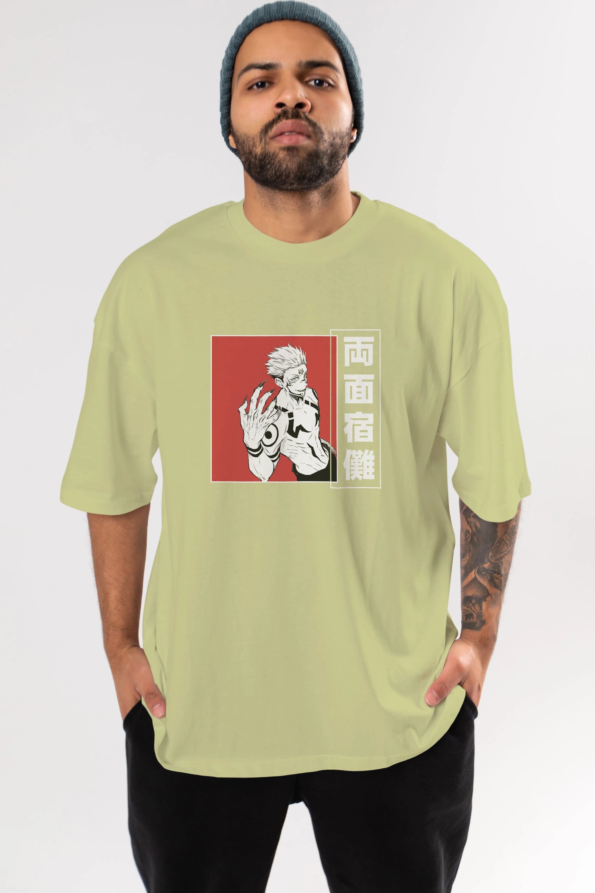 Sukuna Ryoumen 2 Anime Ön Baskılı Oversize t-shirt %100 pamuk Erkek Kadın Unisex