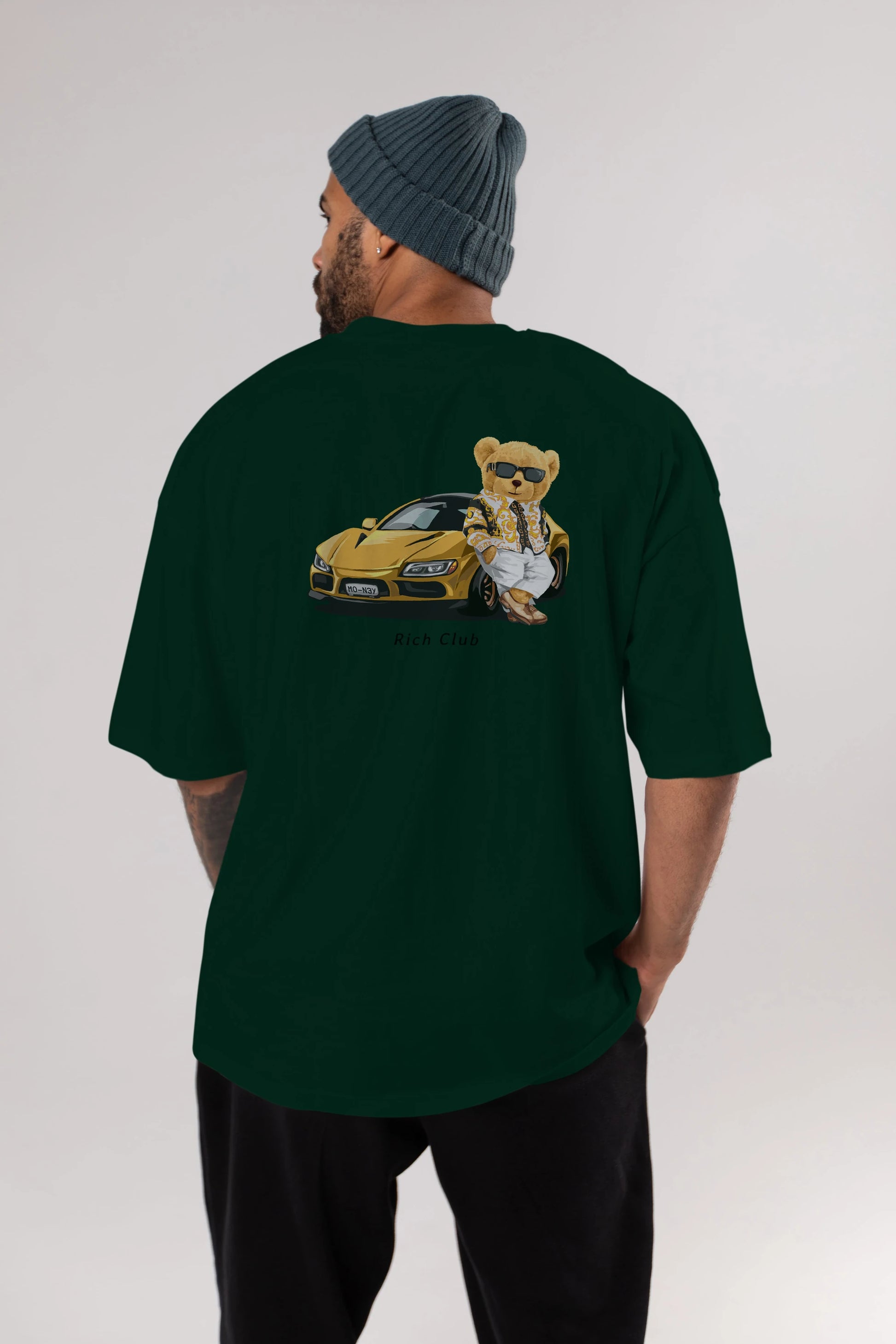 Teddy Bear Rich Club Arka Baskılı Oversize t-shirt Erkek Kadın Unisex %100 Pamuk