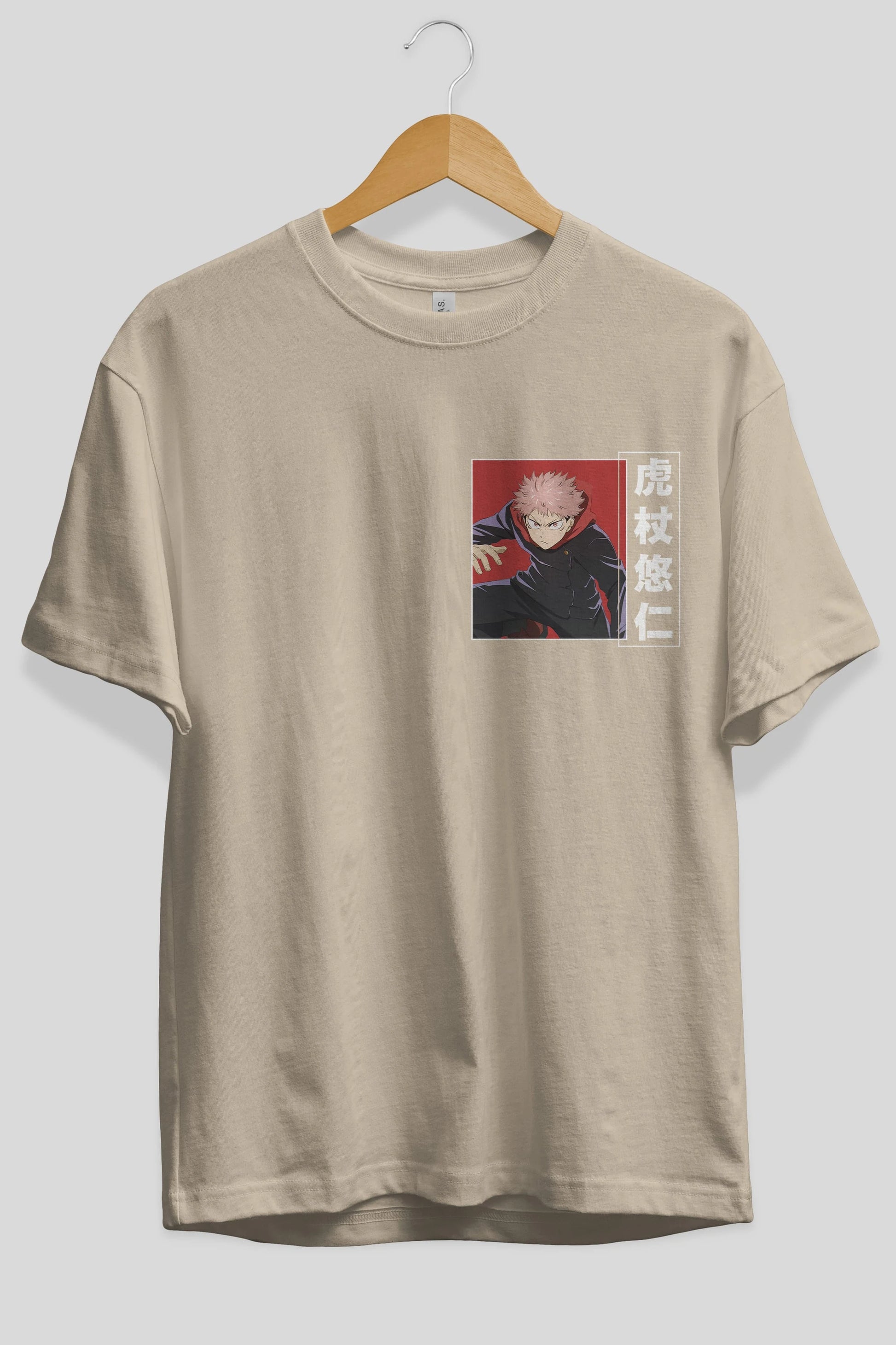 Yuuji Itadori 2 Ön Sol Baskılı Oversize t-shirt Erkek Kadın Unisex %100 Pamuk Bisiklet Yaka tişort