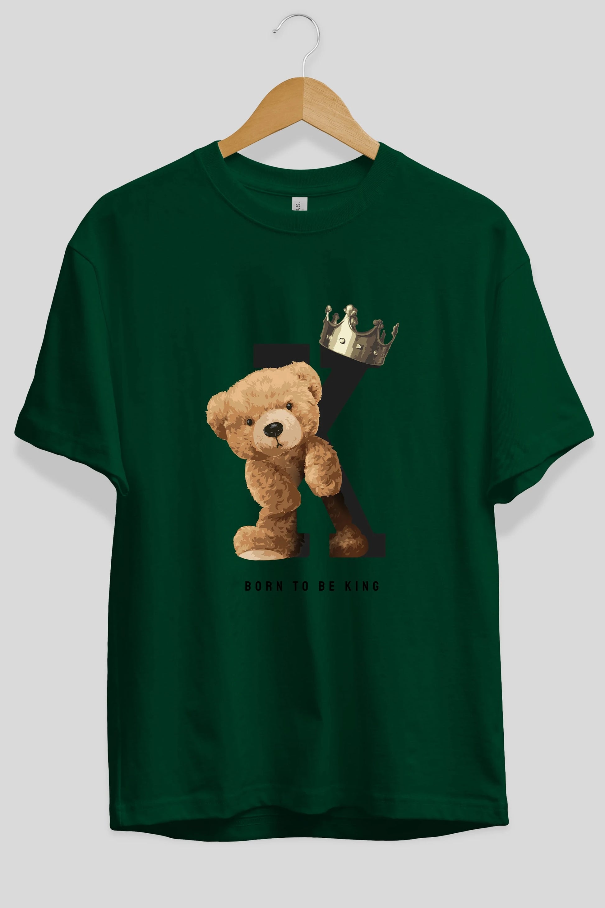 Teddy Bear Born To Be King Ön Baskılı Oversize t-shirt Erkek Kadın Unisex %100 Pamuk