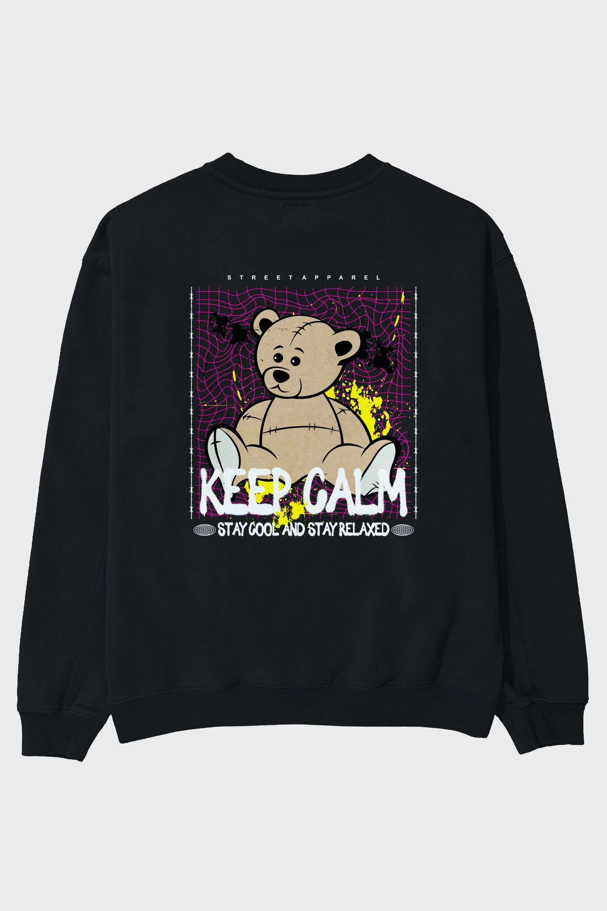 Keep Calm Bear Arka Baskılı Oversize Sweatshirt Erkek Kadın Unisex