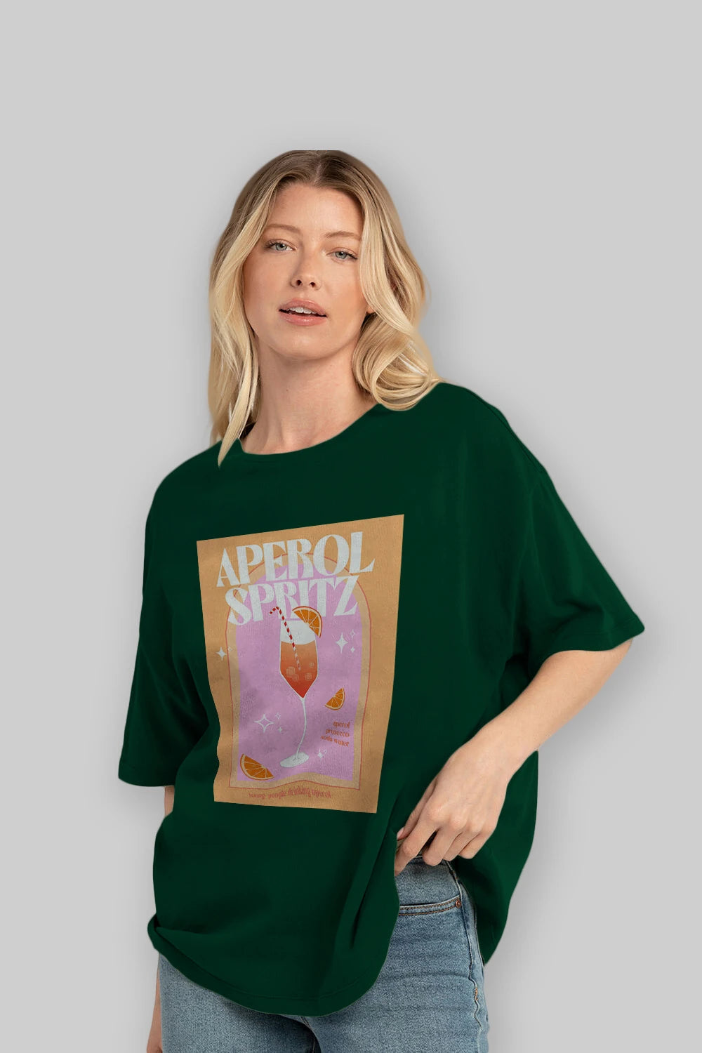 Aperol Spritz 2 Ön Baskılı Oversize t-shirt Erkek Kadın Unisex %100 Pamuk Bisiklet Yaka tişort