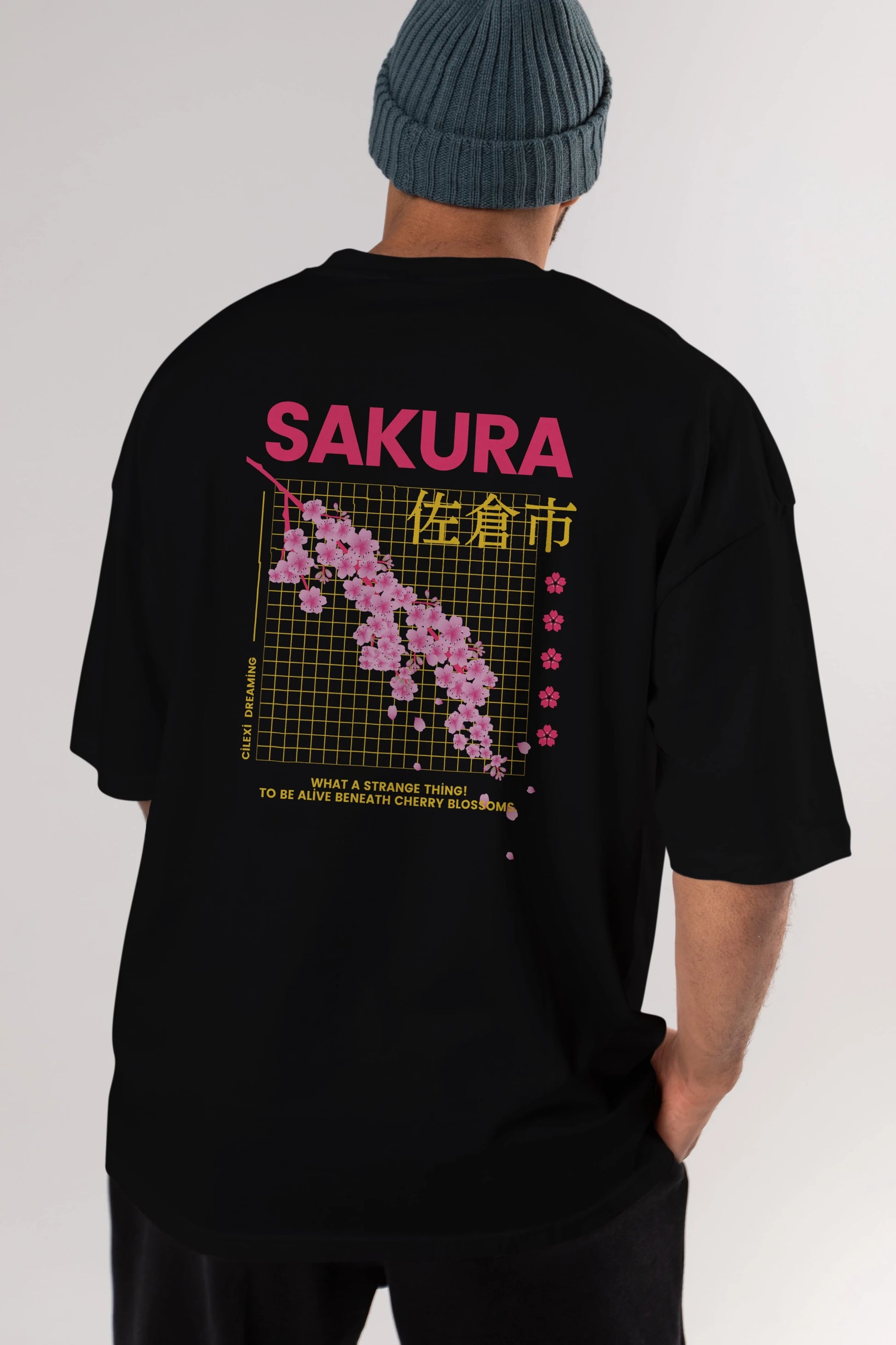 Sakura Streetwear Arka Baskılı Oversize t-shirt Erkek Kadın Unisex