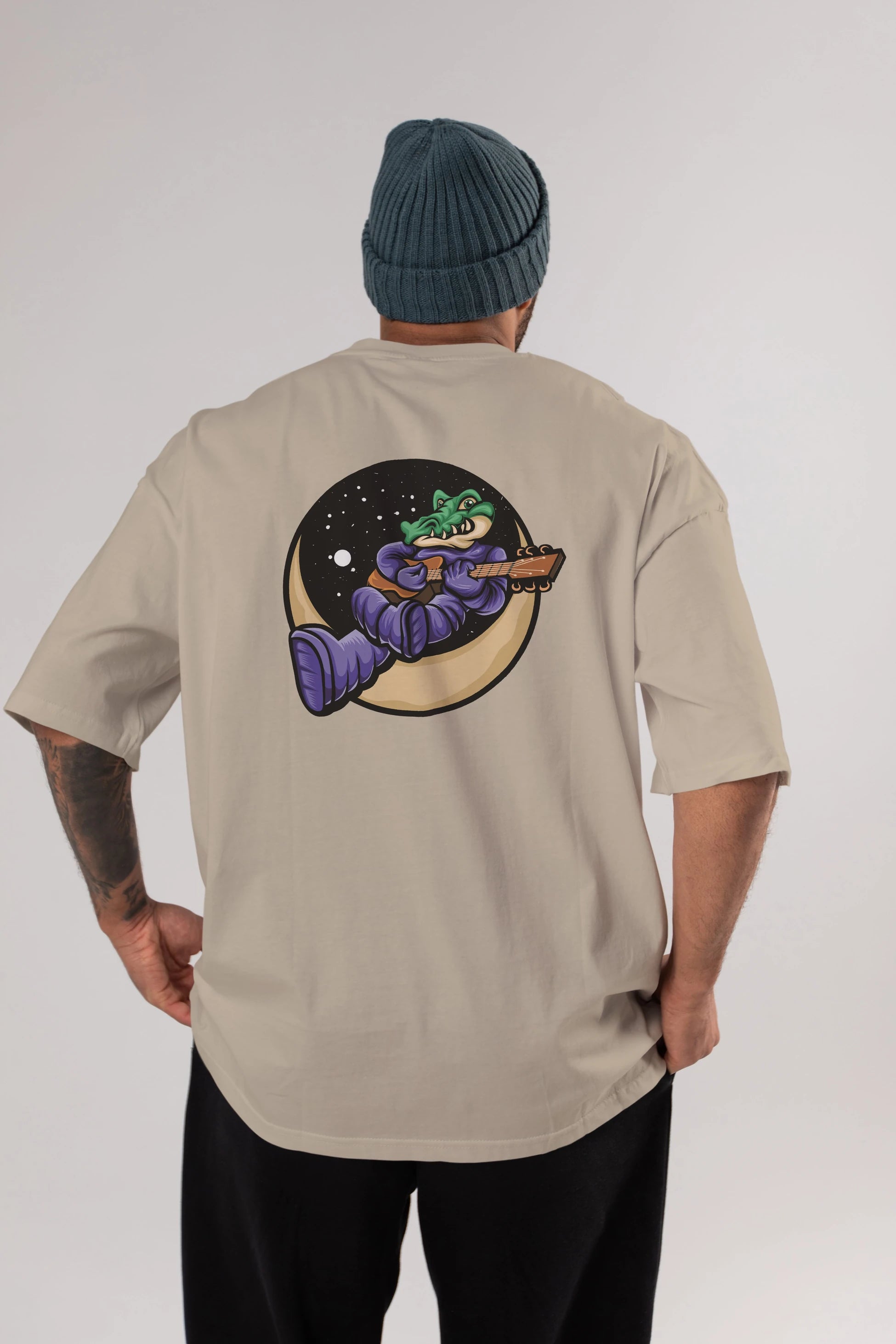 Space Crocodile Arka Baskılı Oversize t-shirt Erkek Kadın Unisex
