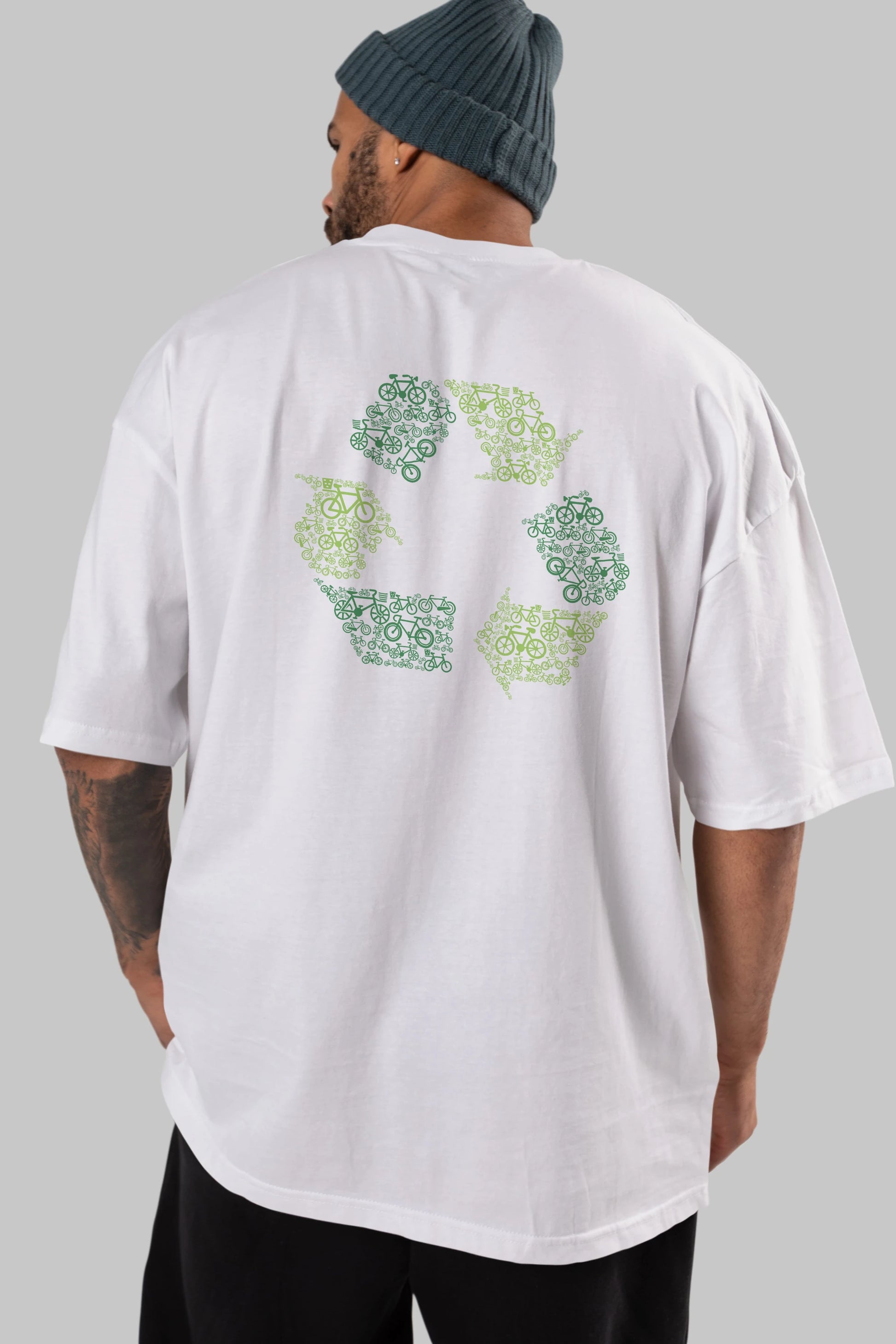 Recycling Arka Baskılı Oversize t-shirt %100 pamuk Erkek Kadın Unisex