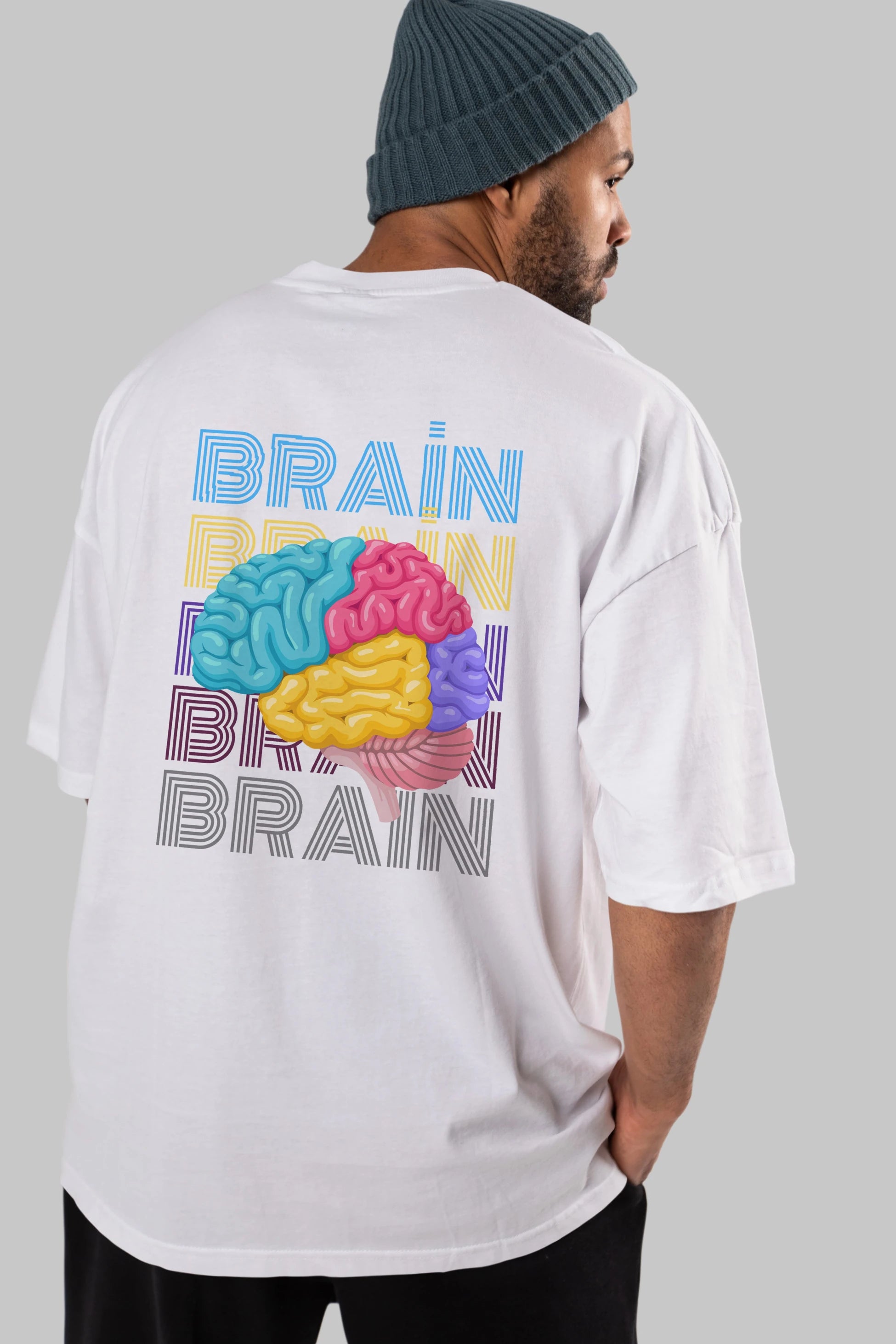 Brain Yazılı Arka Baskılı Oversize t-shirt Erkek Kadın Unisex