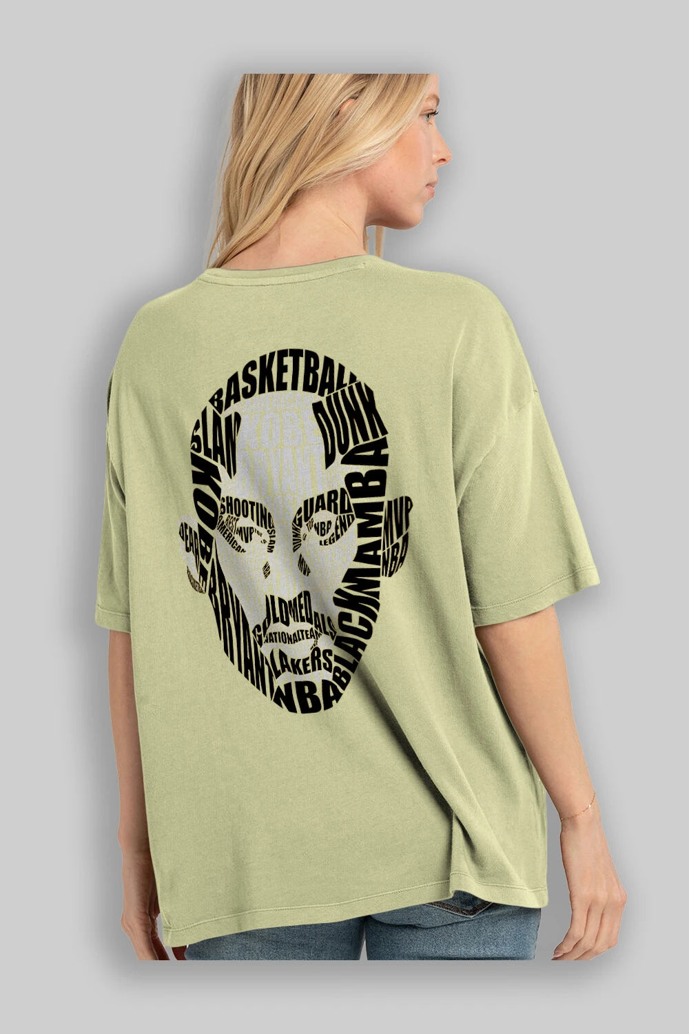 Kobe Bryan Calligram Arka Baskılı Oversize t-shirt %100 pamuk Erkek Kadın Unisex