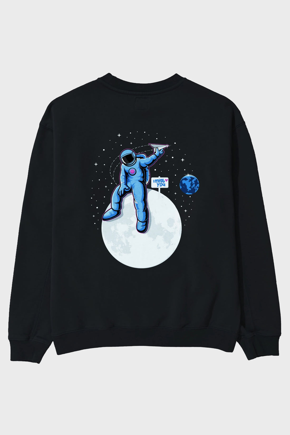 Astro Missing Earth Arka Baskılı Oversize Sweatshirt Erkek Kadın Unisex