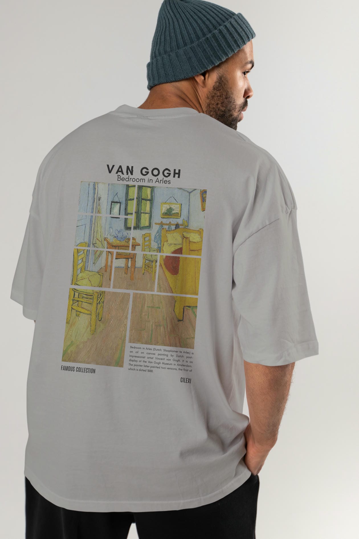 Van Gogh Arka Baskılı Oversize t-shirt Erkek Kadın Bisiklet Yaka Pamuk tişort