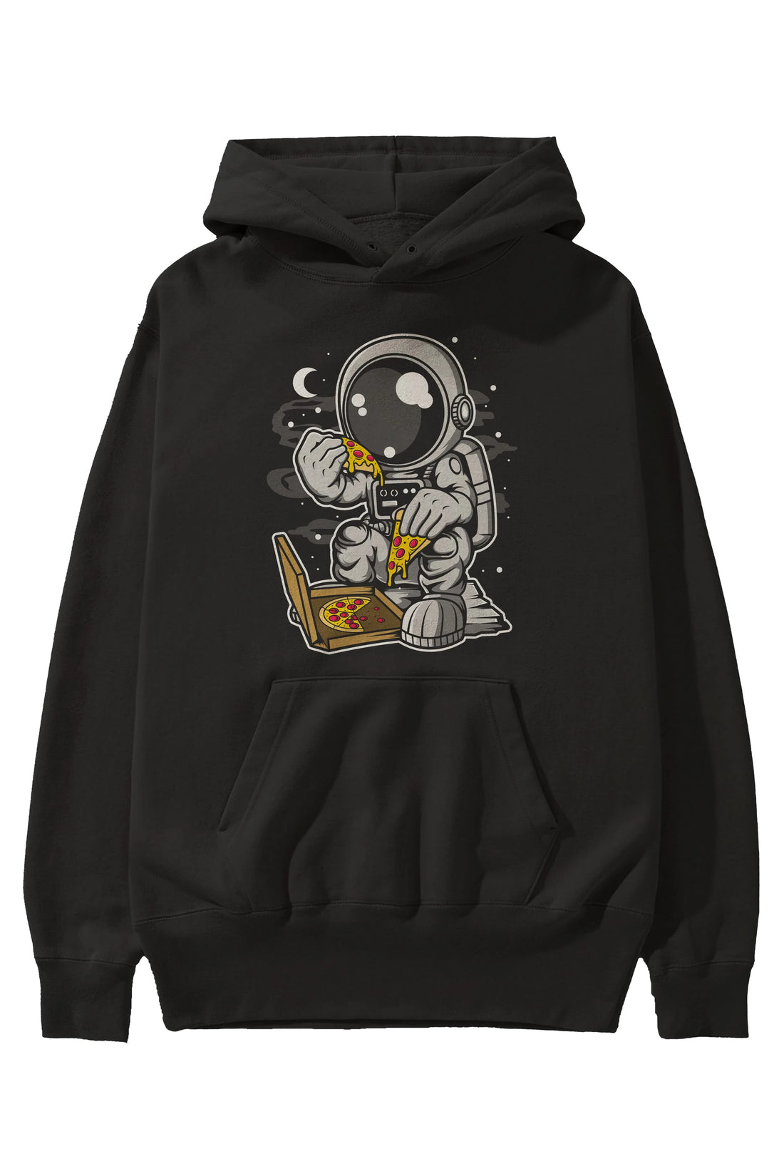 Astronaut Pizza Ön Baskılı Hoodie Oversize Kapüşonlu Sweatshirt Erkek Kadın Unisex