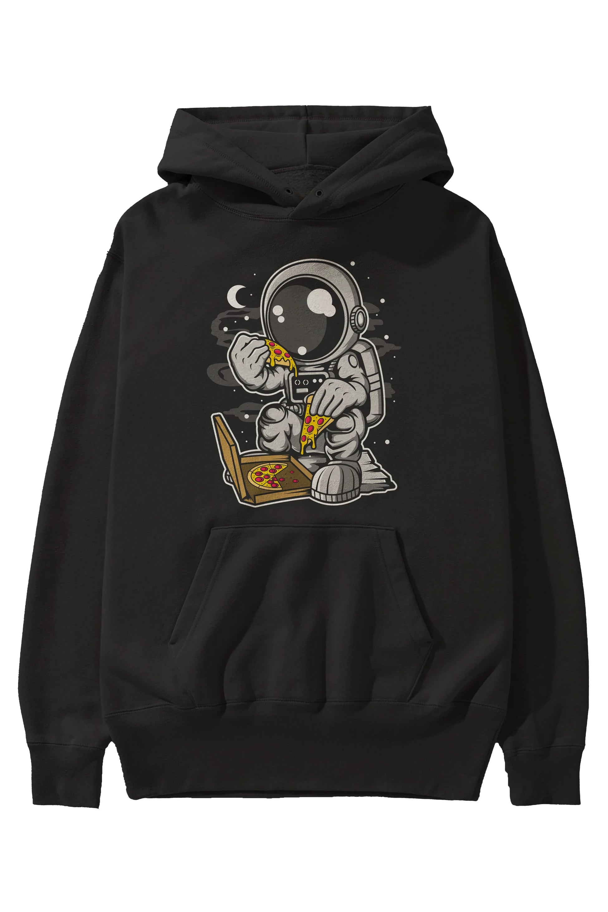 Astronaut Pizza Ön Baskılı Hoodie Oversize Kapüşonlu Sweatshirt Erkek Kadın Unisex