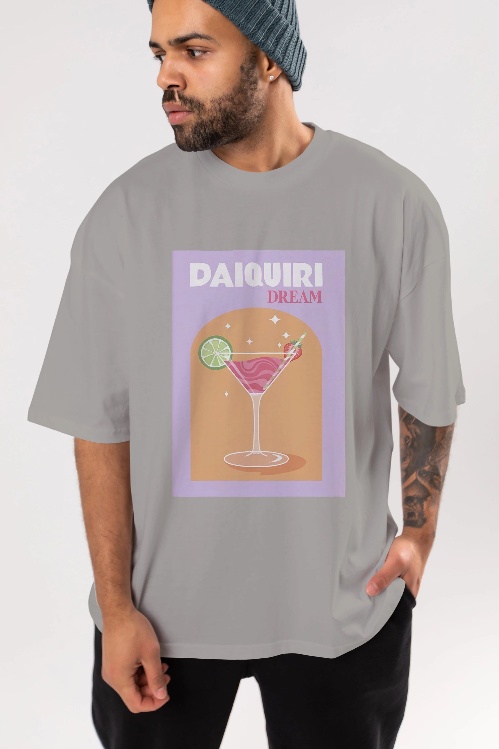 Daiquiri Dream Ön Baskılı Oversize t-shirt Erkek Kadın Unisex %100 Pamuk Bisiklet Yaka tişort