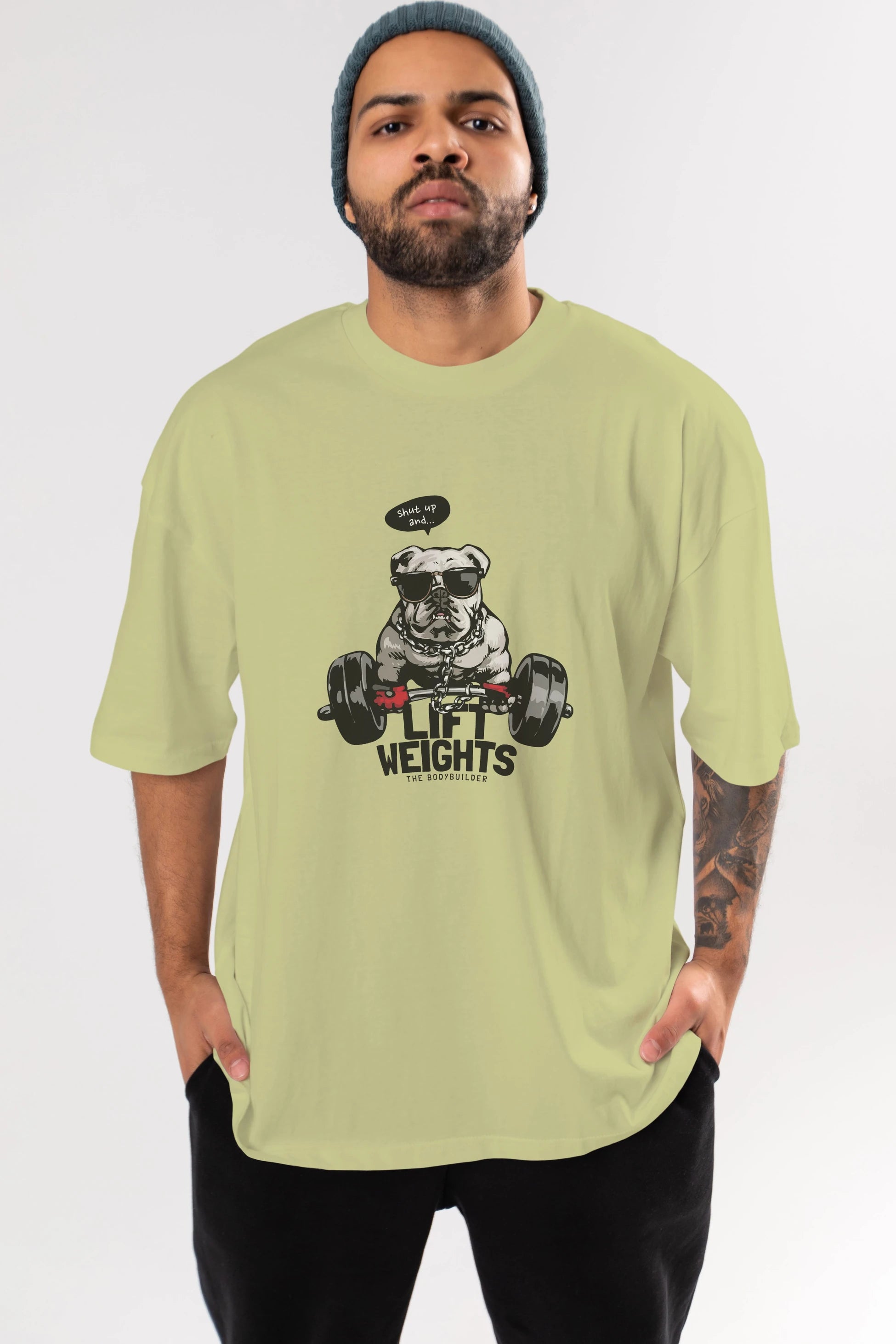Teddy Bear Lift Weights Ön Baskılı Oversize t-shirt Erkek Kadın Unisex %100 Pamuk