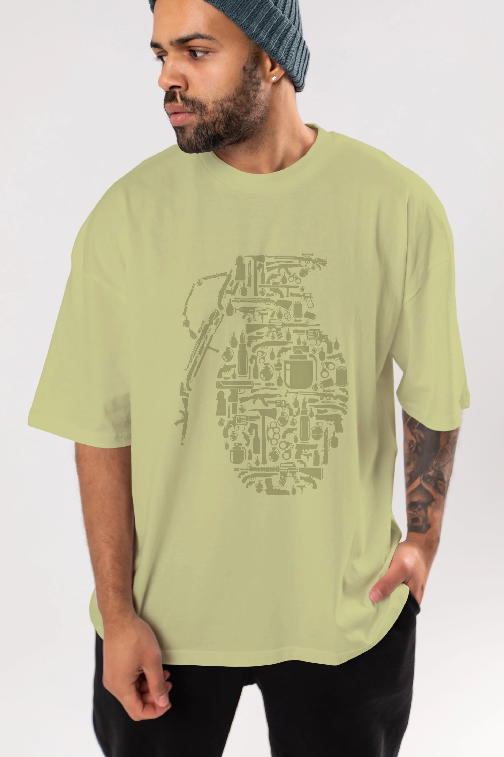 Grenade Ön Baskılı Oversize t-shirt %100 pamuk Erkek Kadın Unisex