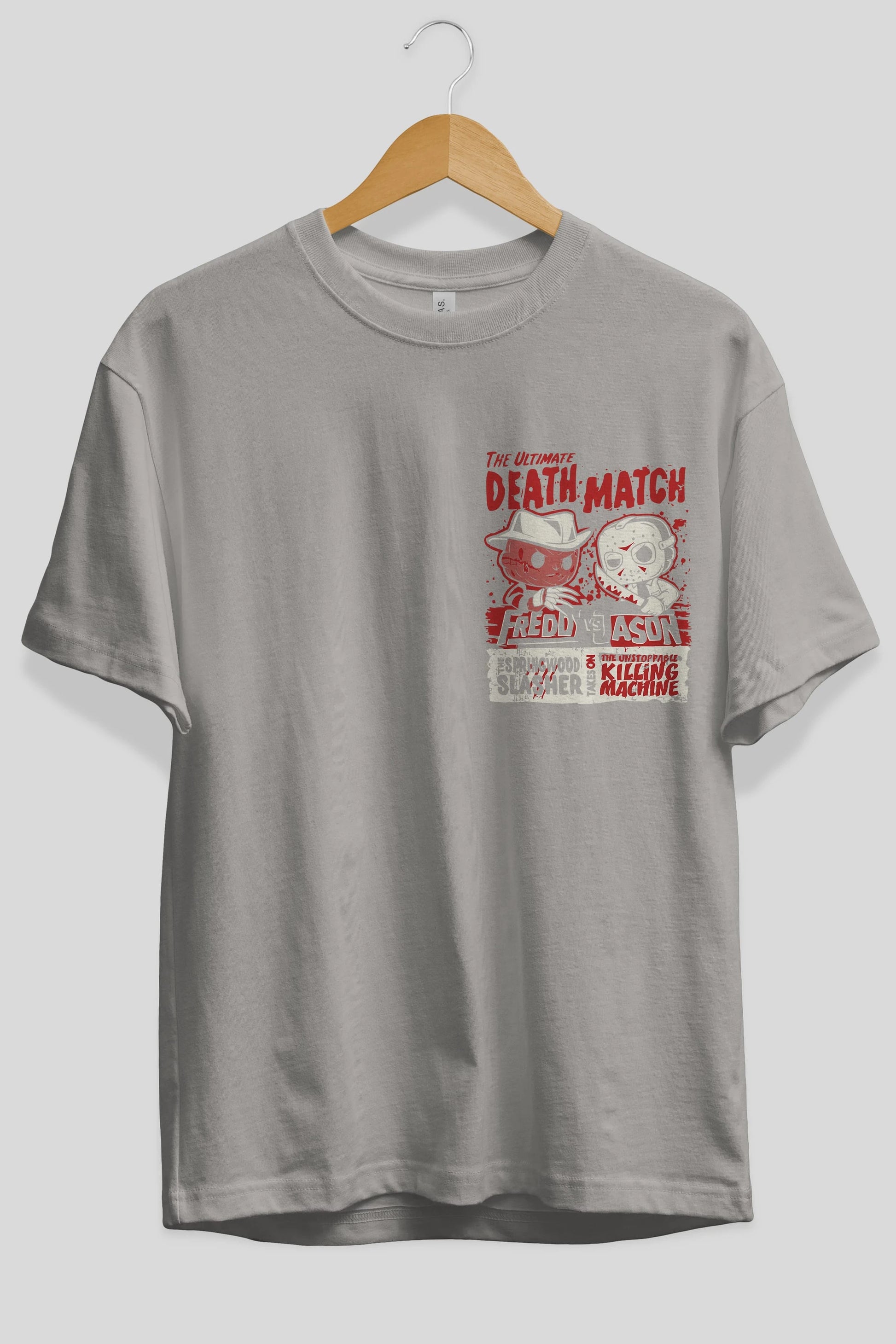 Freddy vs Jason Ön Sol Baskılı Oversize t-shirt Erkek Kadın Unisex %100 Pamuk Bisiklet Yaka tişort