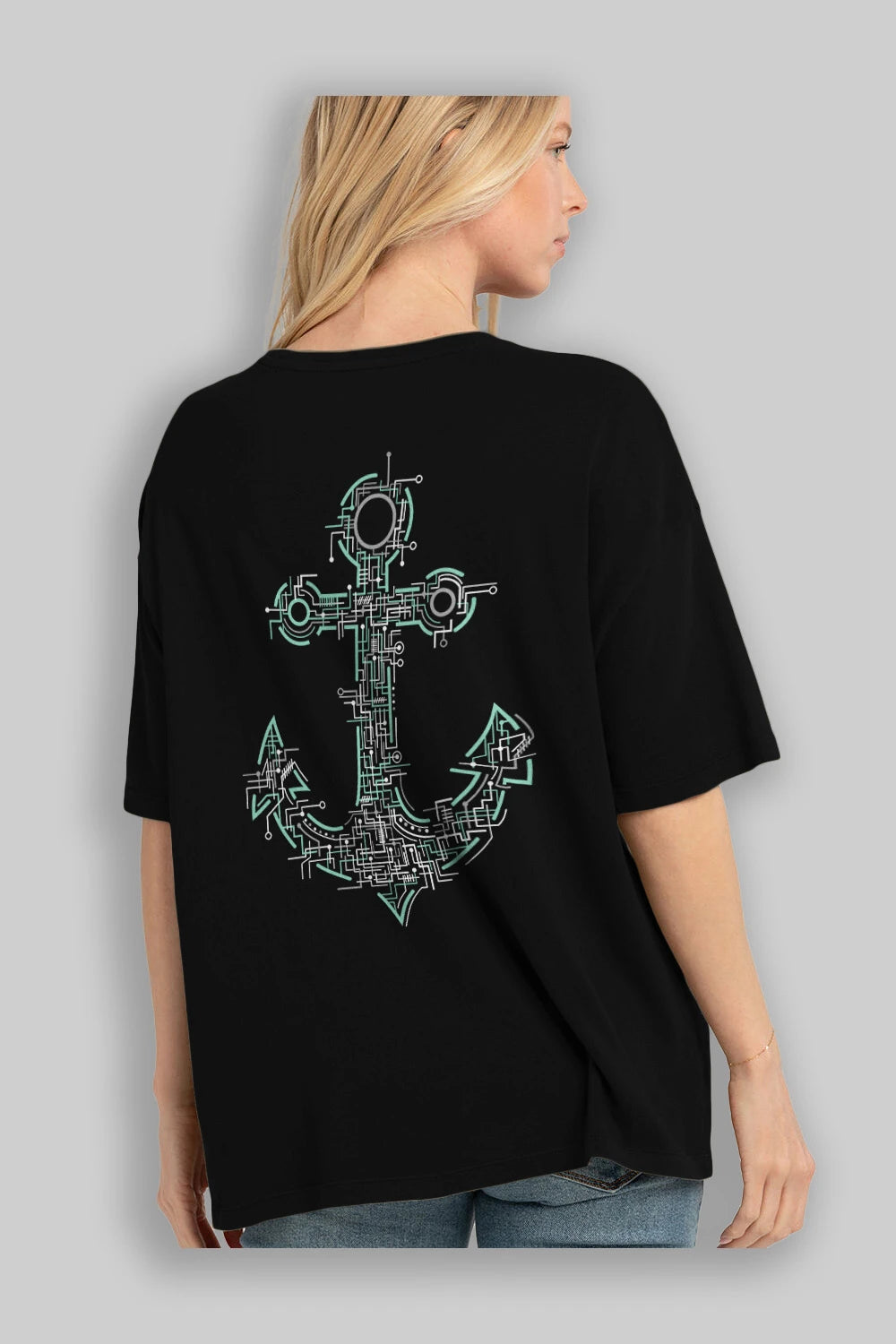 Electric Anchor Arka Baskılı Oversize t-shirt %100 pamuk Erkek Kadın Unisex