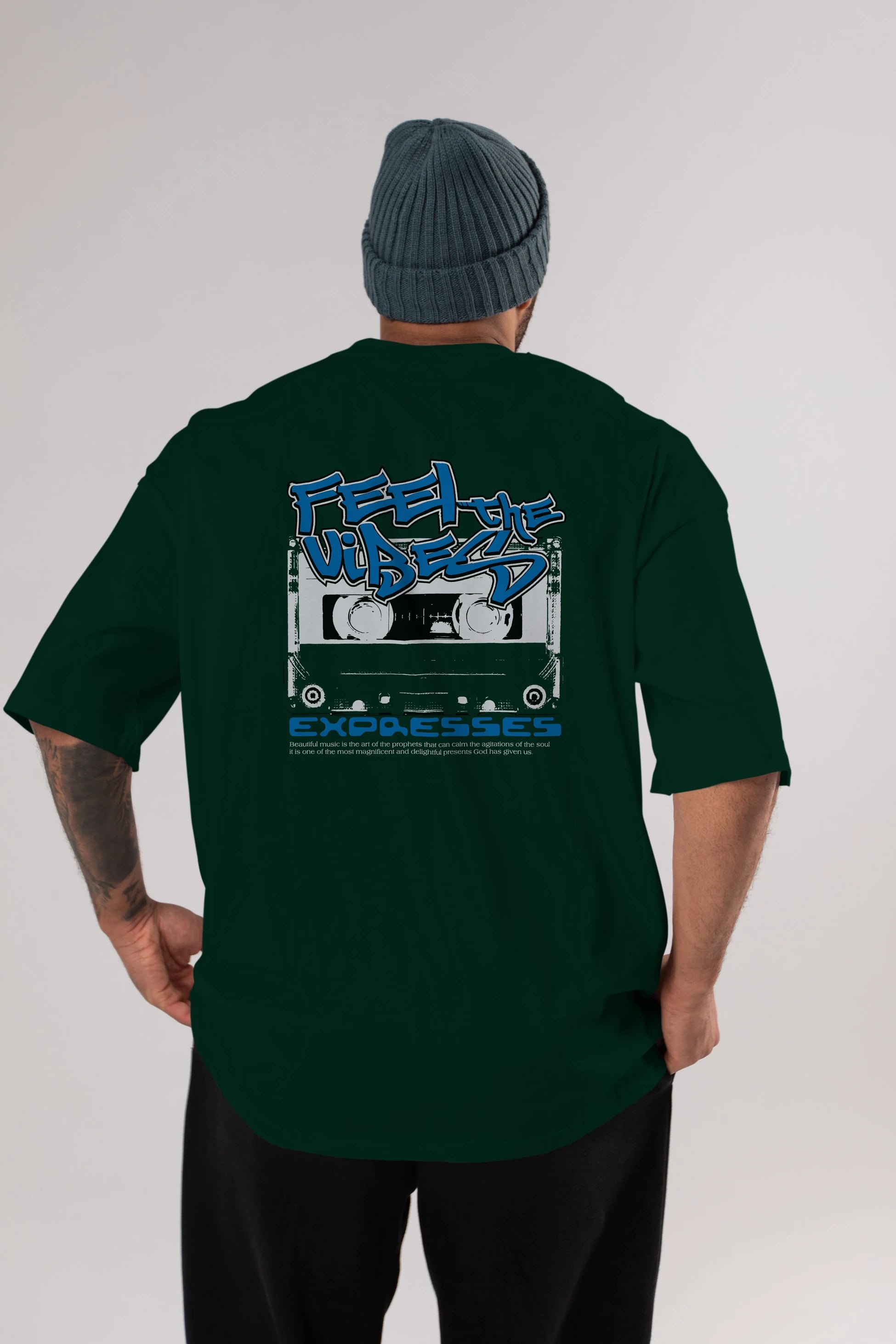 Feel The Vibes Arka Baskılı Oversize t-shirt Erkek Kadın Unisex