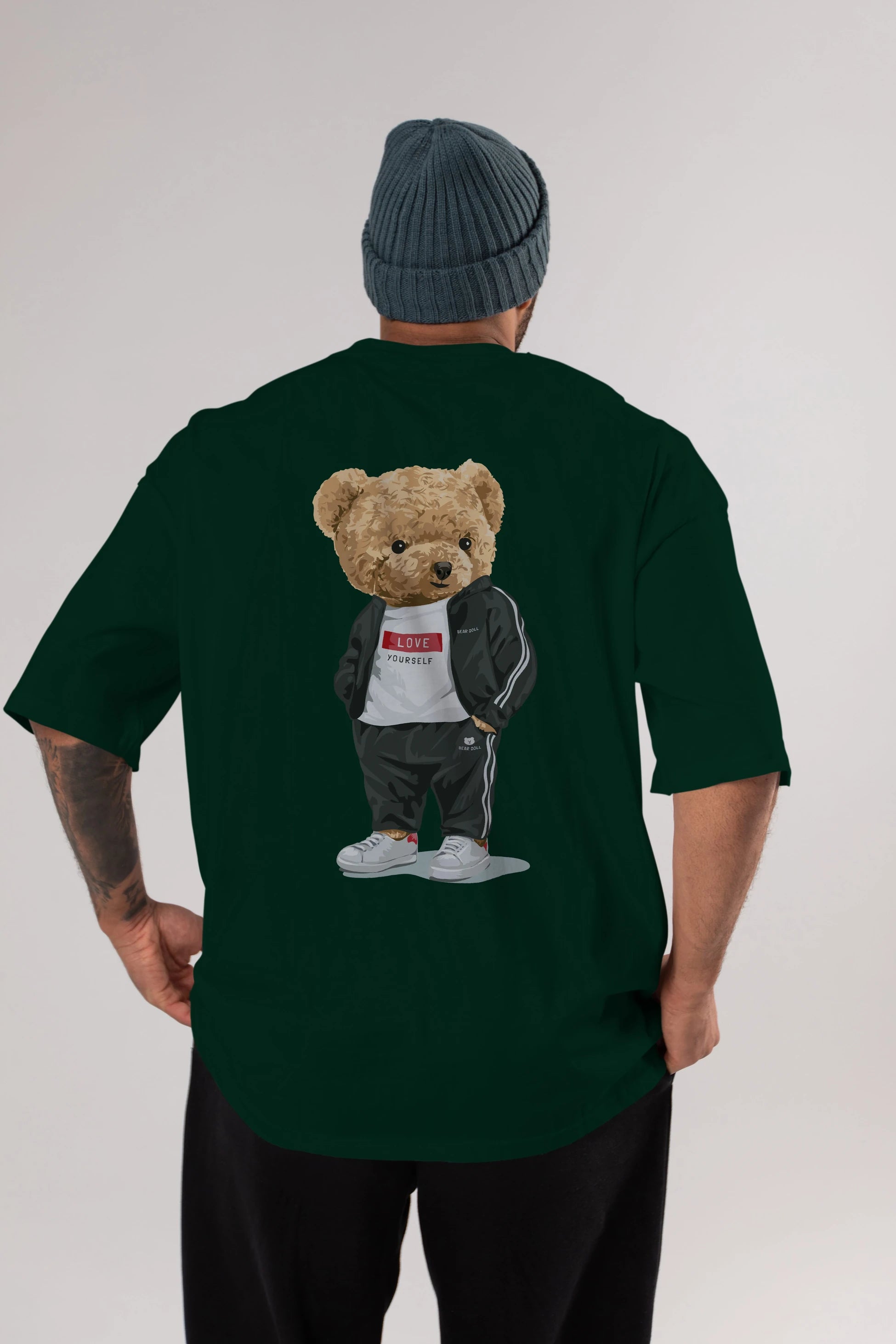 Teddy Bear Love Yourself Arka Baskılı Oversize t-shirt Erkek Kadın Unisex %100 Pamuk