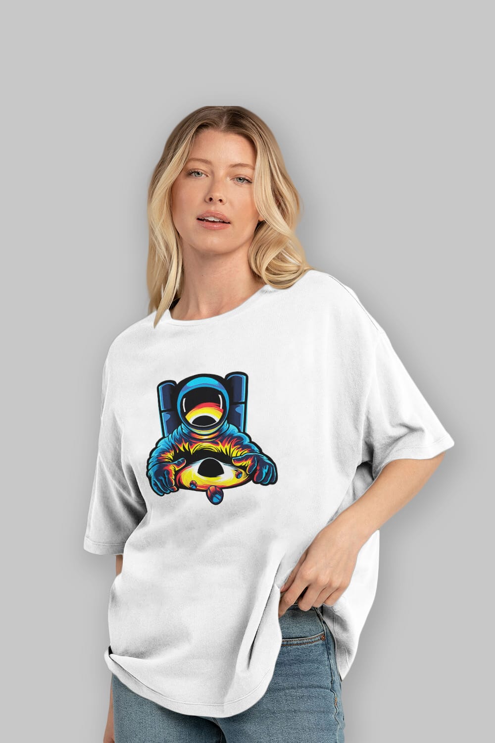 Astronaut & Black Hole Ön Baskılı Oversize t-shirt Erkek Kadın Unisex