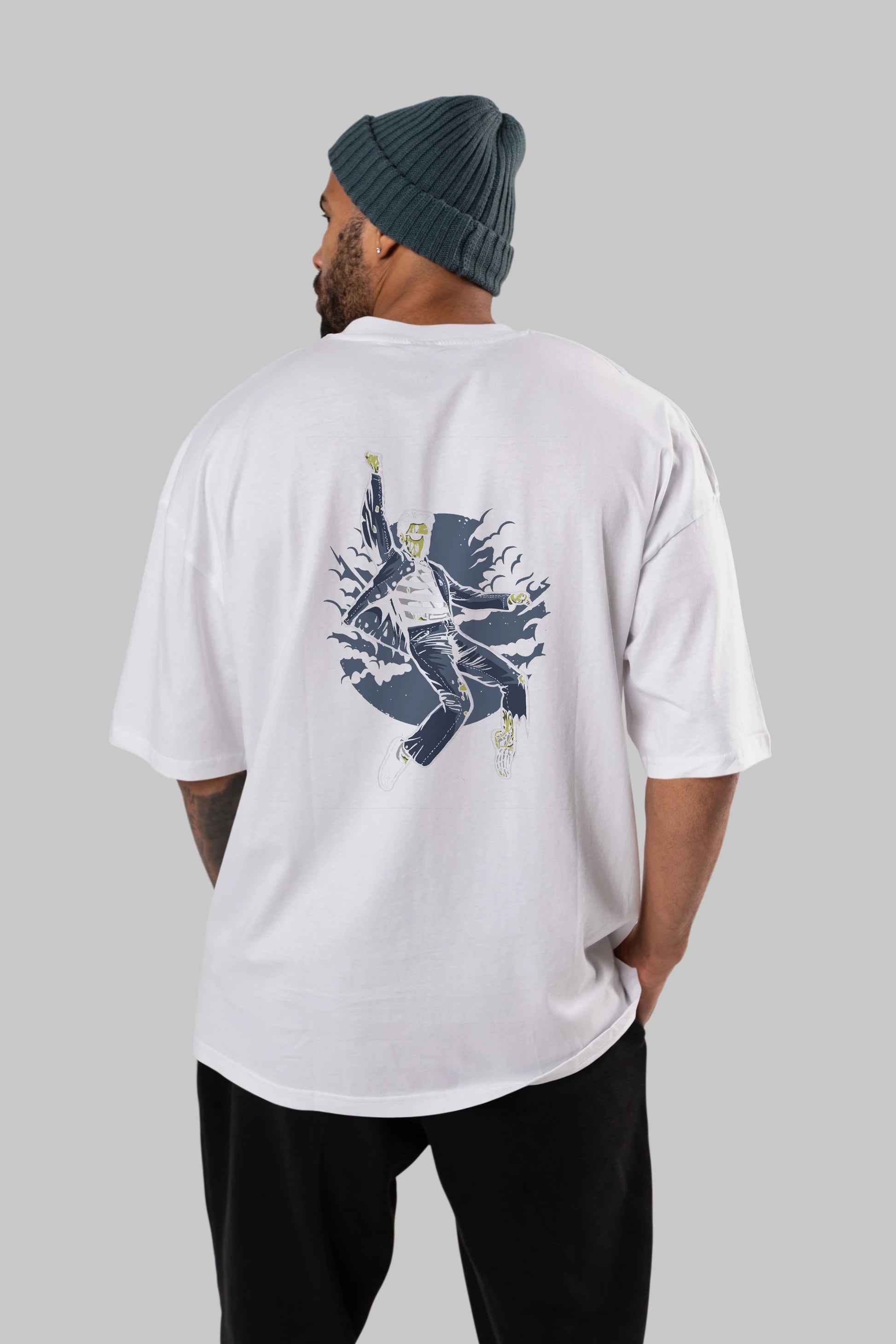 Zombie King Arka Baskılı Oversize t-shirt Erkek Kadın Unisex %100 Pamuk