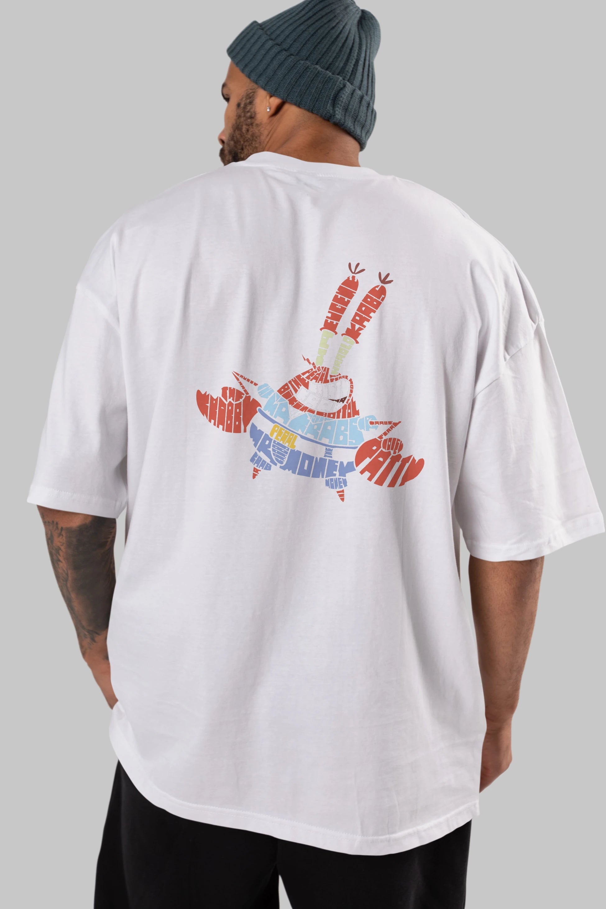 Mr Krabs Arka Baskılı Oversize t-shirt %100 pamuk Erkek Kadın Unisex