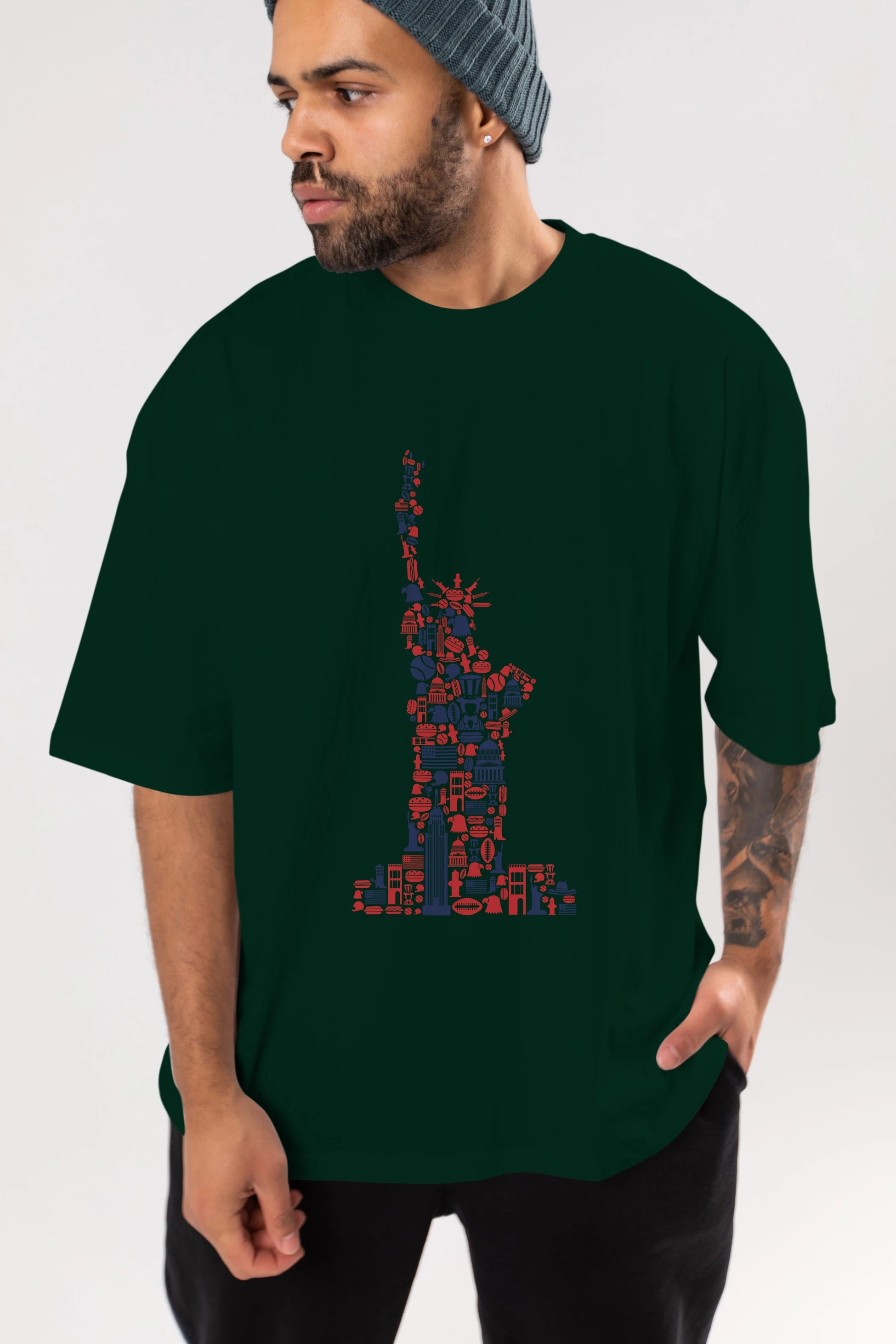 Liberty Ön Baskılı Oversize t-shirt %100 pamuk Erkek Kadın Unisex