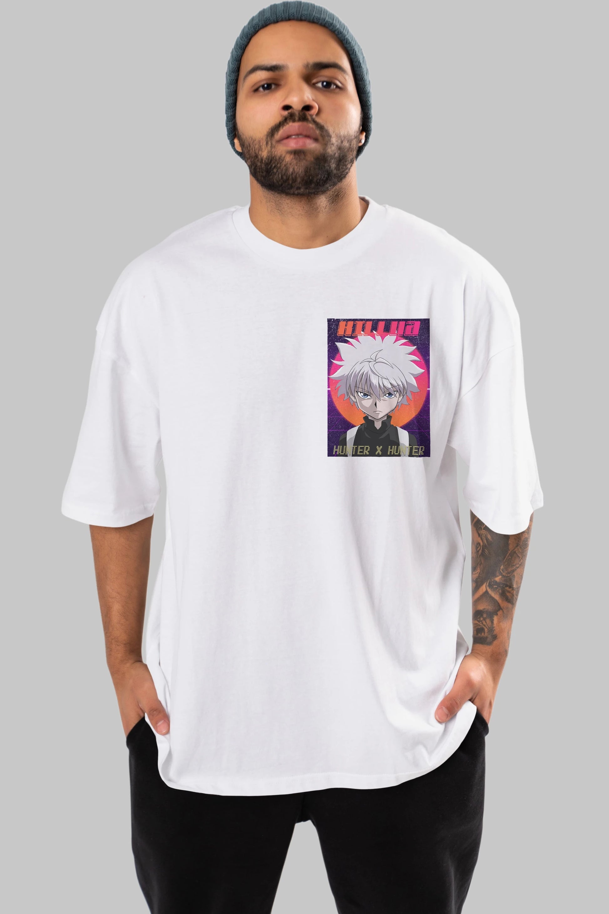Killua Zoldyck 12 1 Ön Sol Baskılı Oversize t-shirt Erkek Kadın Unisex %100 Pamuk Bisiklet Yaka tişort