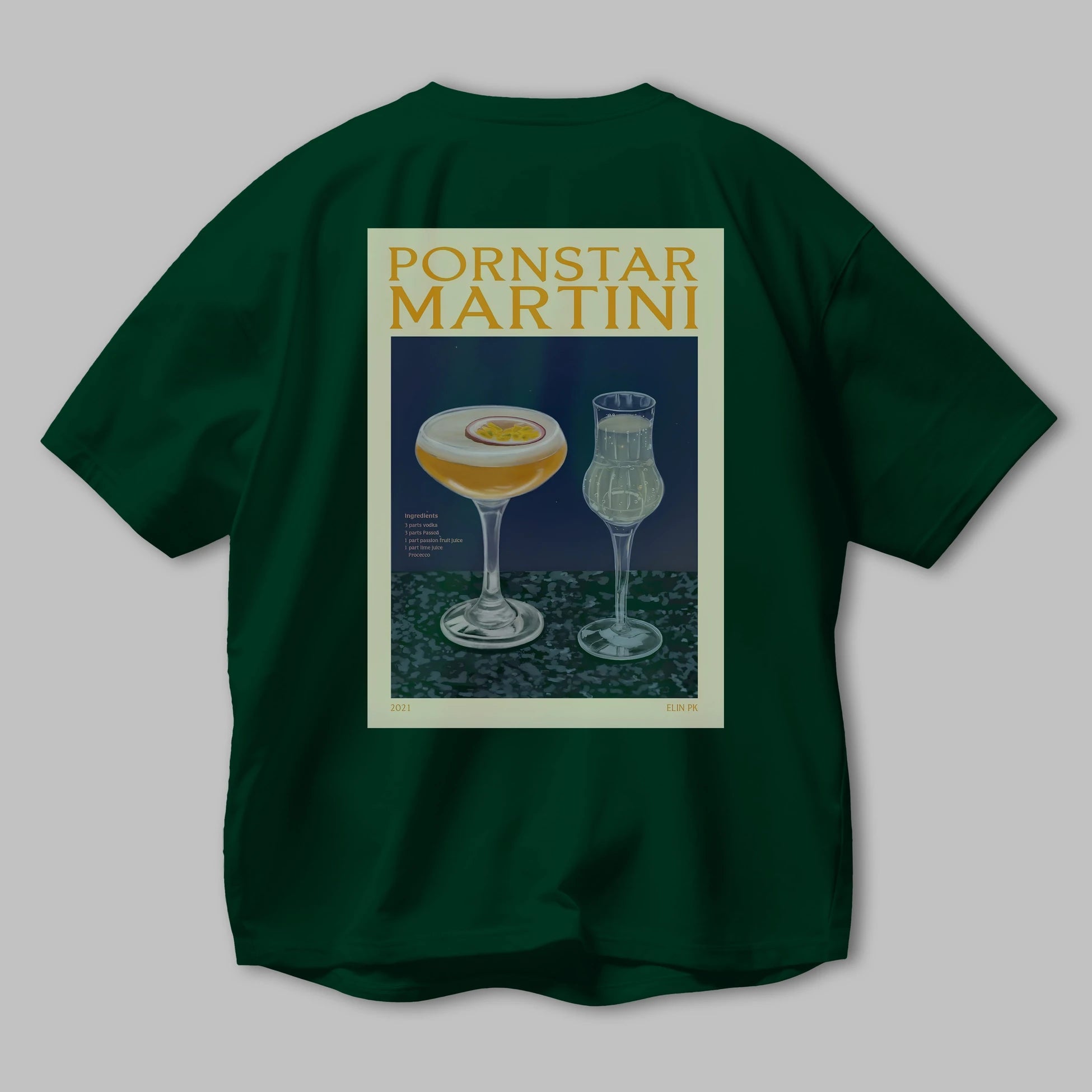 P.rnstar Martini Arka Baskılı Oversize t-shirt Erkek Kadın Unisex %100 Pamuk Bisiklet Yaka tişort
