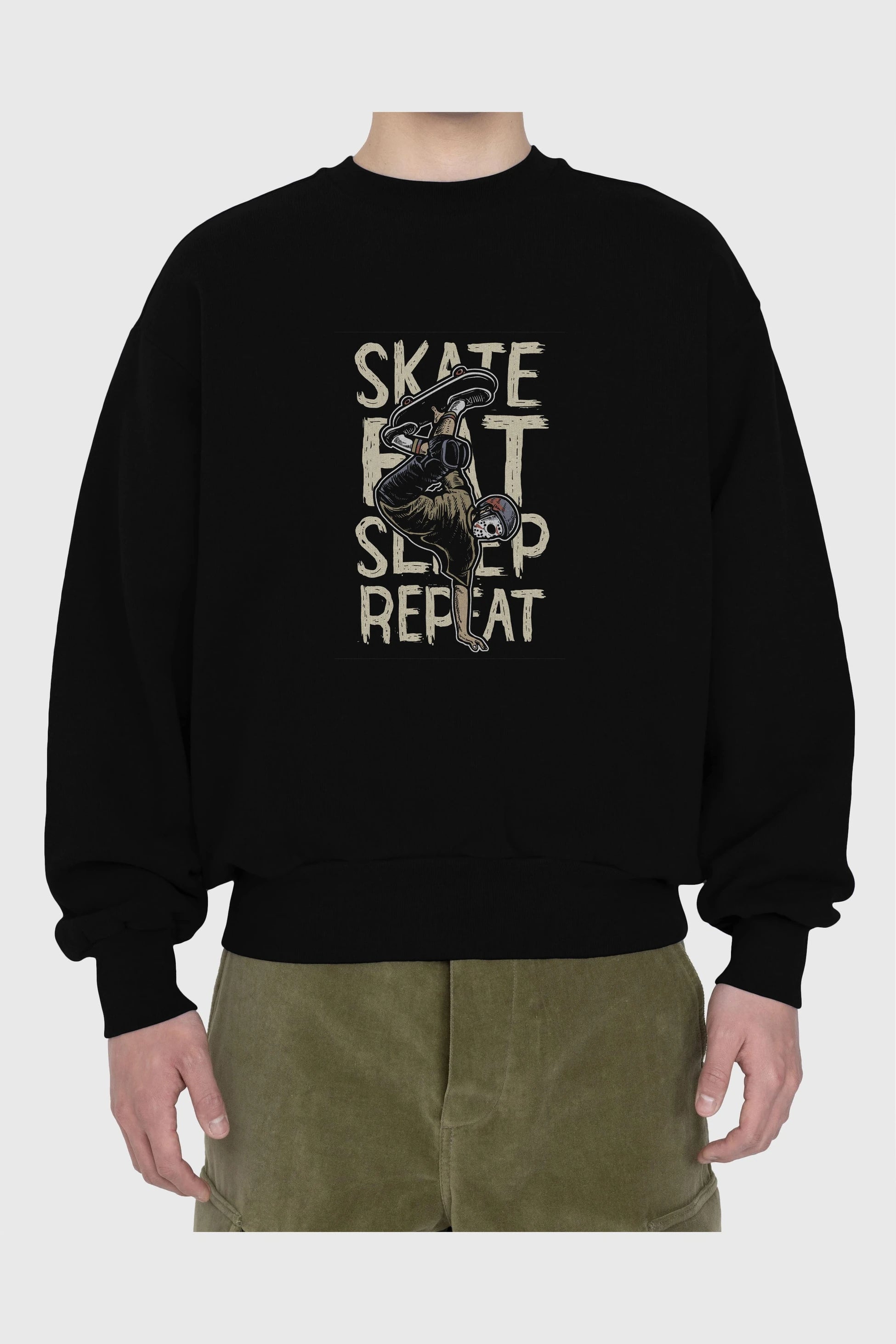 Skate Eat Sleep Repeat Ön Baskılı Oversize Sweatshirt Erkek Kadın Unisex