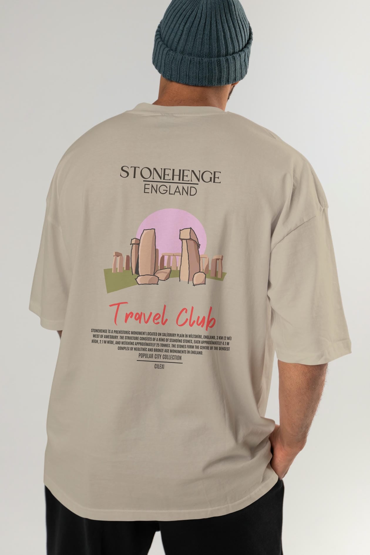 Stonehenge England Arka Baskılı Oversize t-shirt Erkek Kadın Pamuk Bisiklet Yaka tişort