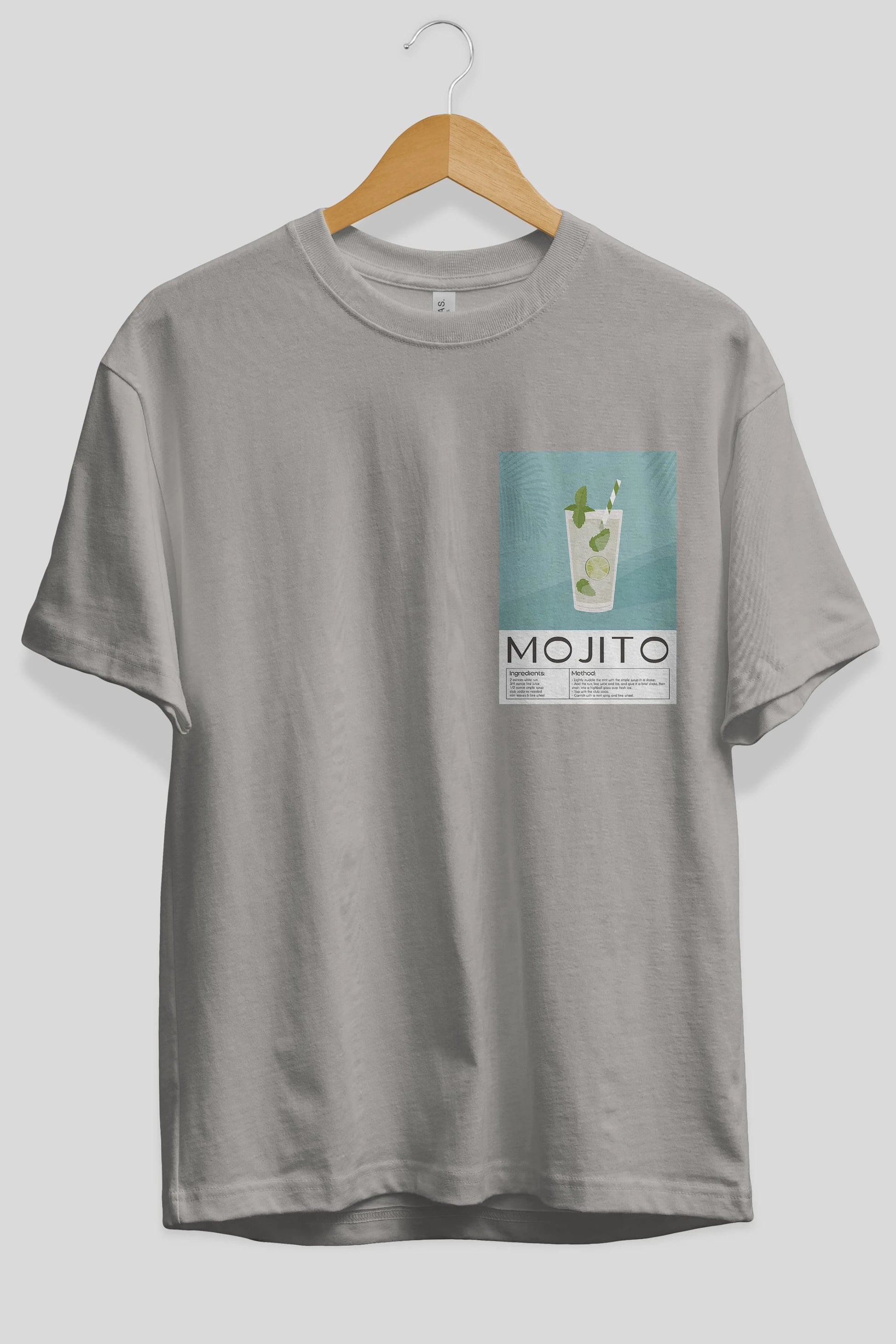 Mojito 4 Ön Sol Baskılı Oversize t-shirt Erkek Kadın Unisex %100 Pamuk Bisiklet Yaka tişort